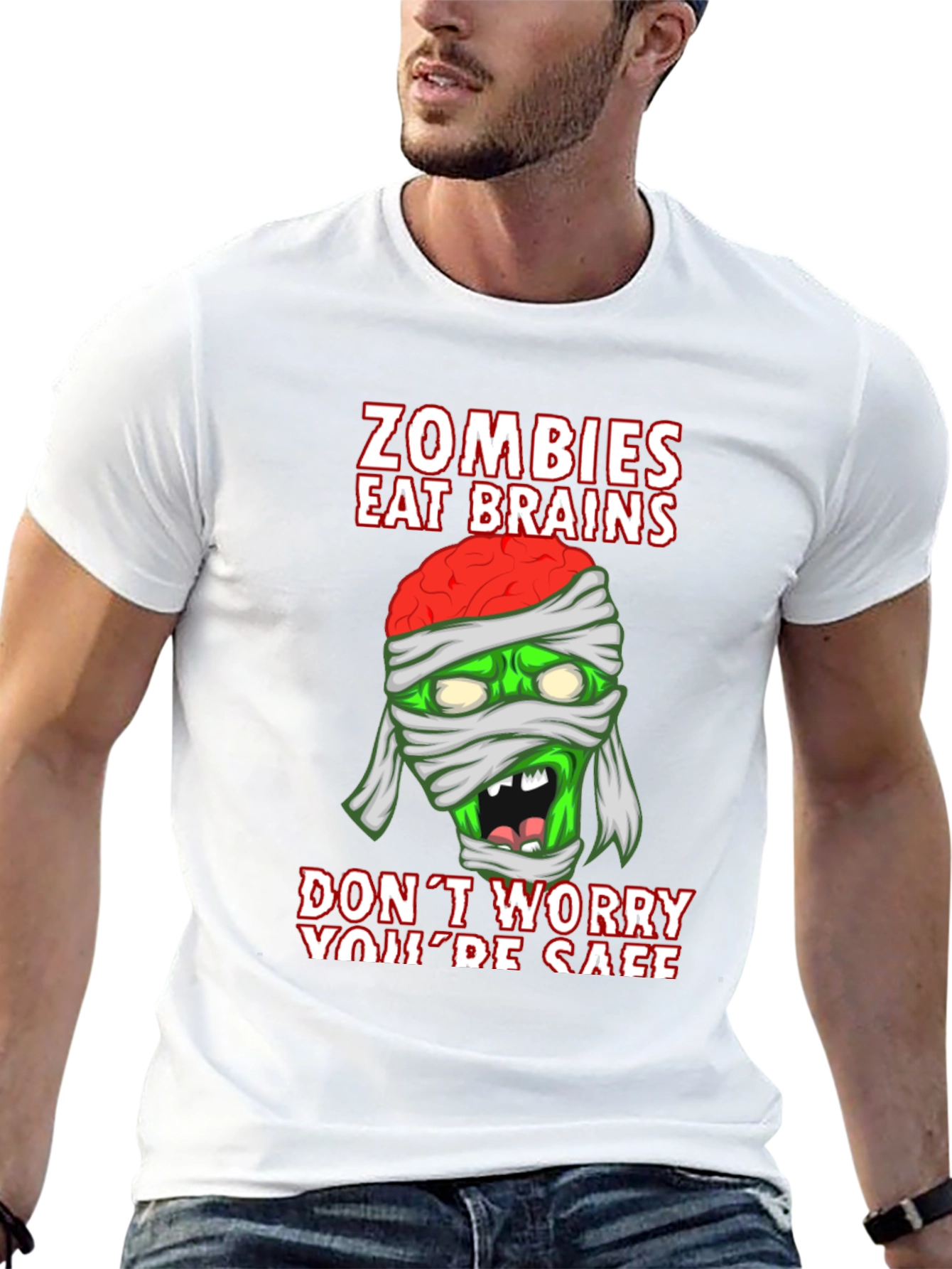 Zombies Eat Brains Halloween Graphic T-Shirt