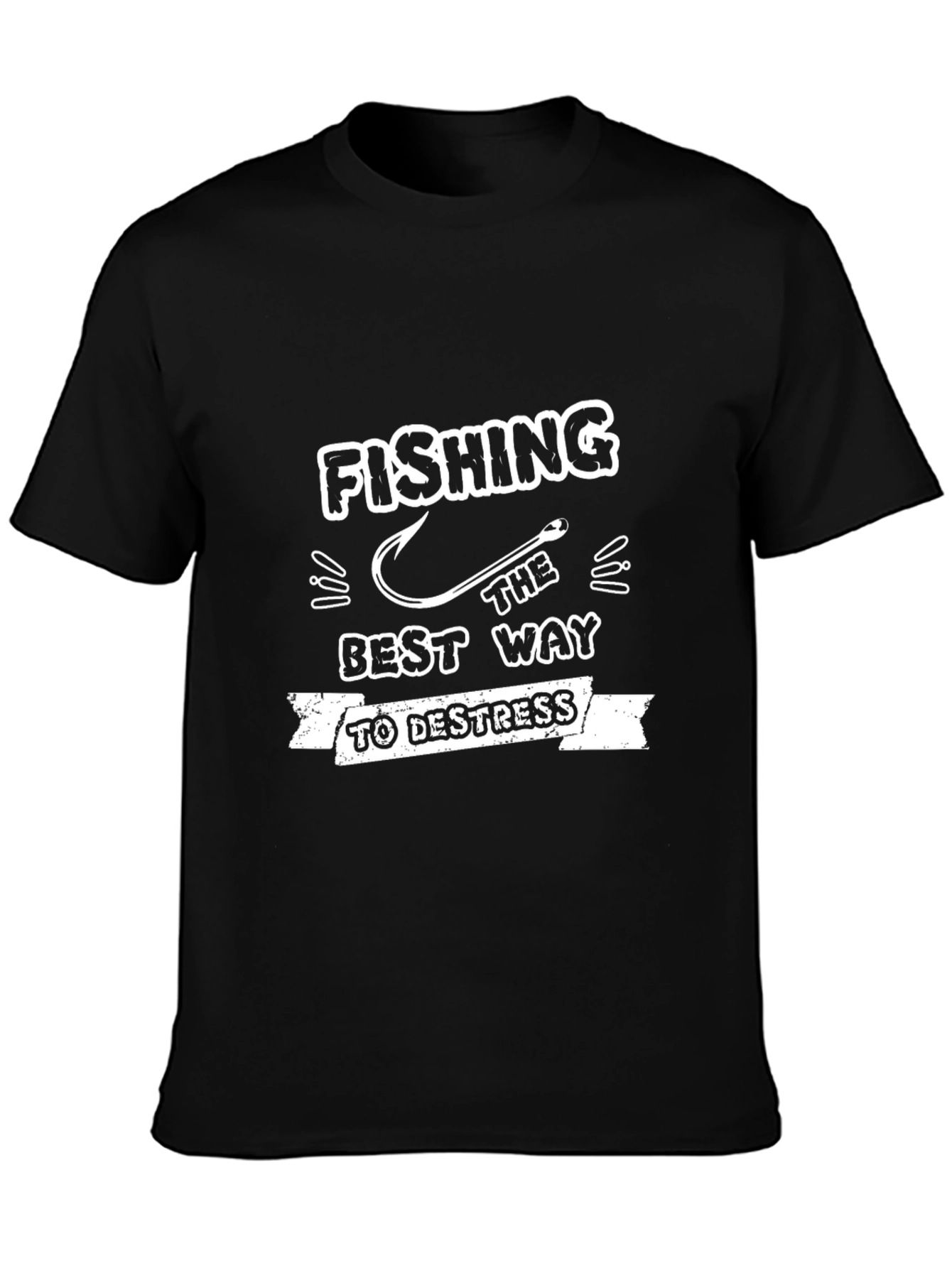 Fishing Destress Black T-Shirt