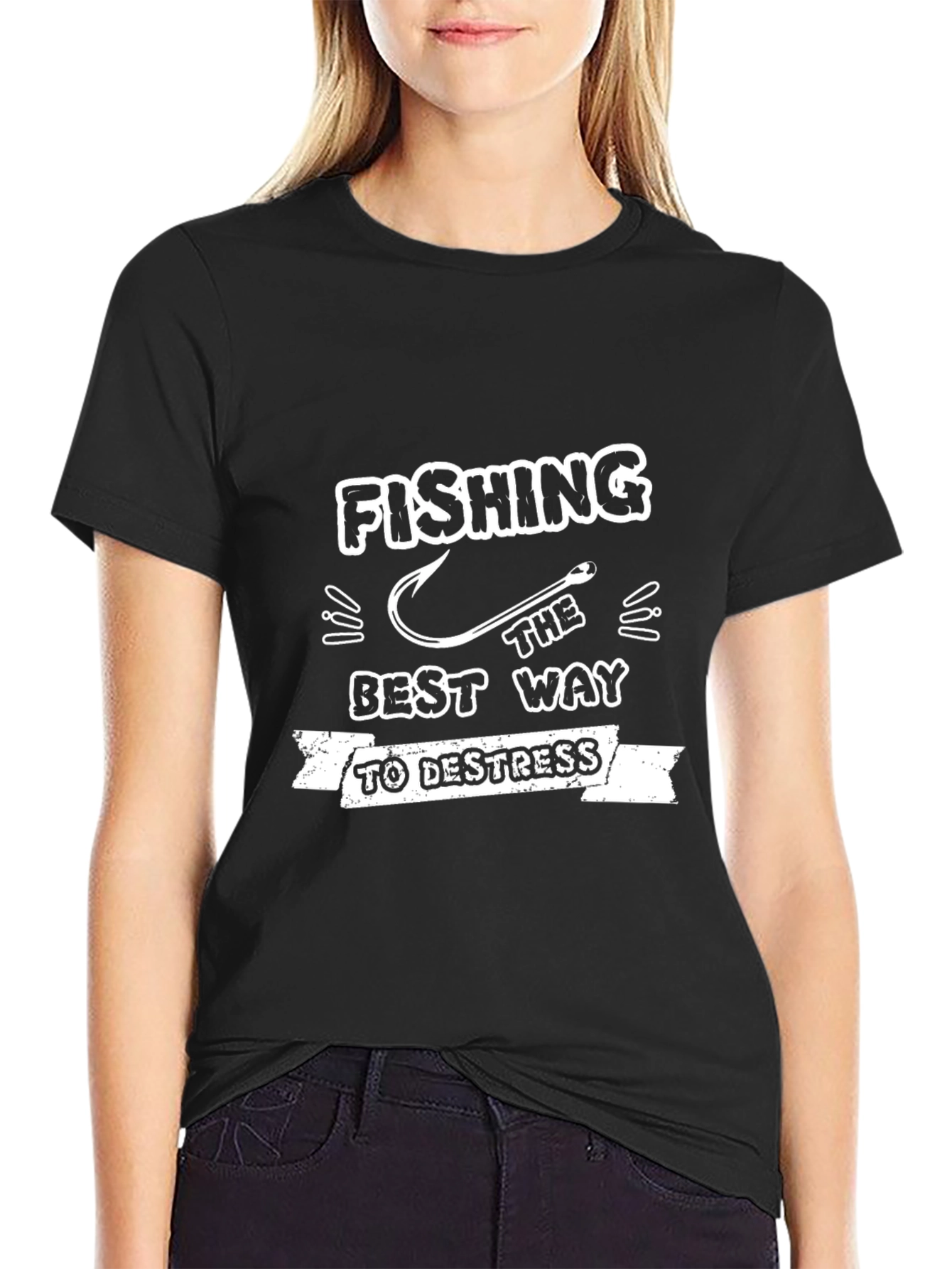 Fishing Destress Black T-Shirt