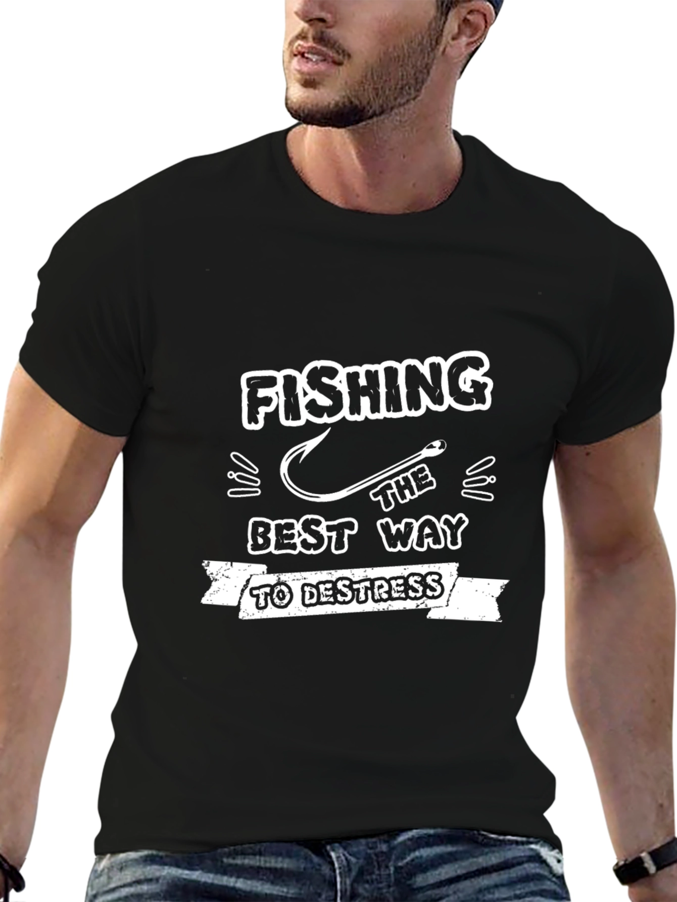 Fishing Destress Black T-Shirt
