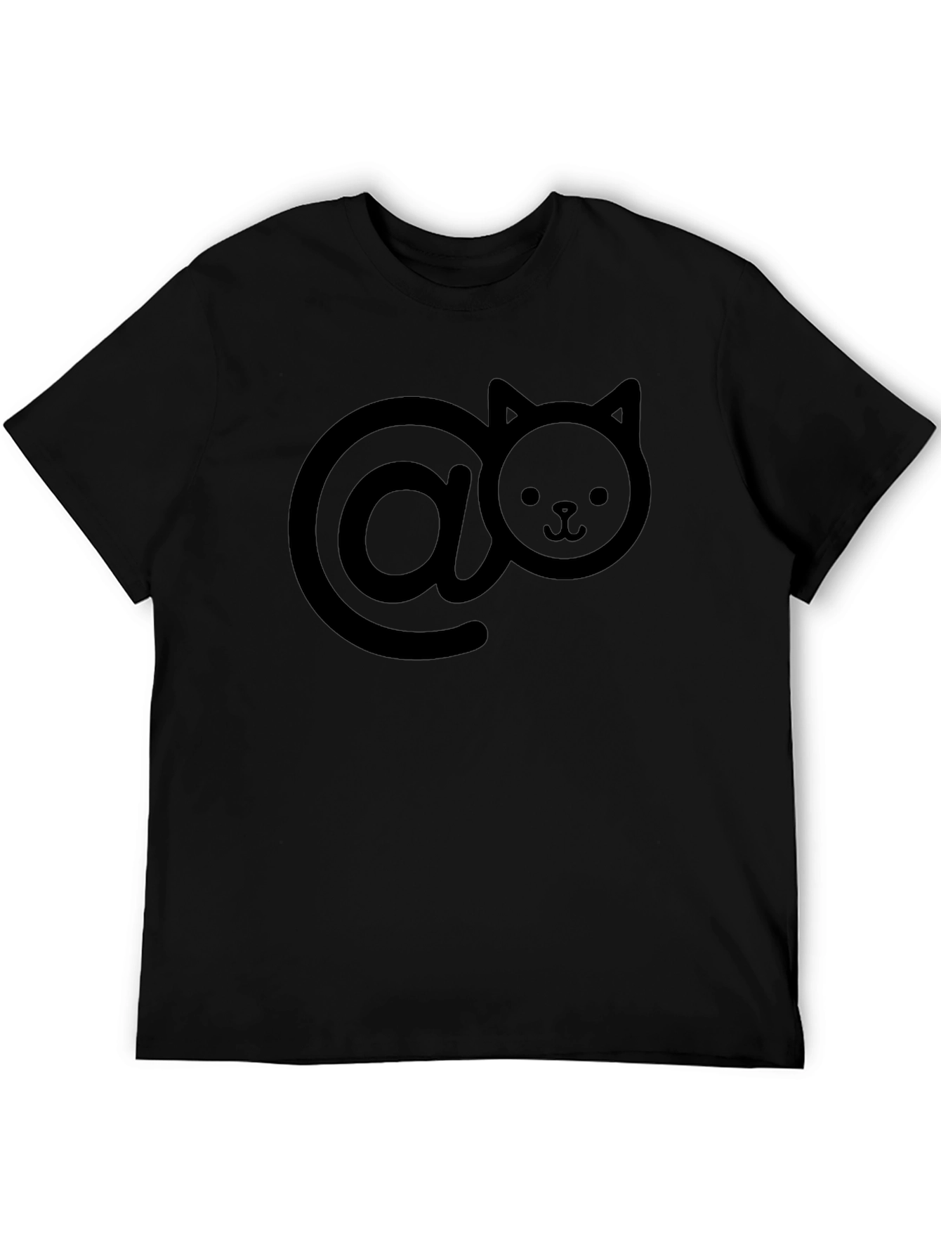 Cute Cat At Symbol T-Shirt - Black Casual Style