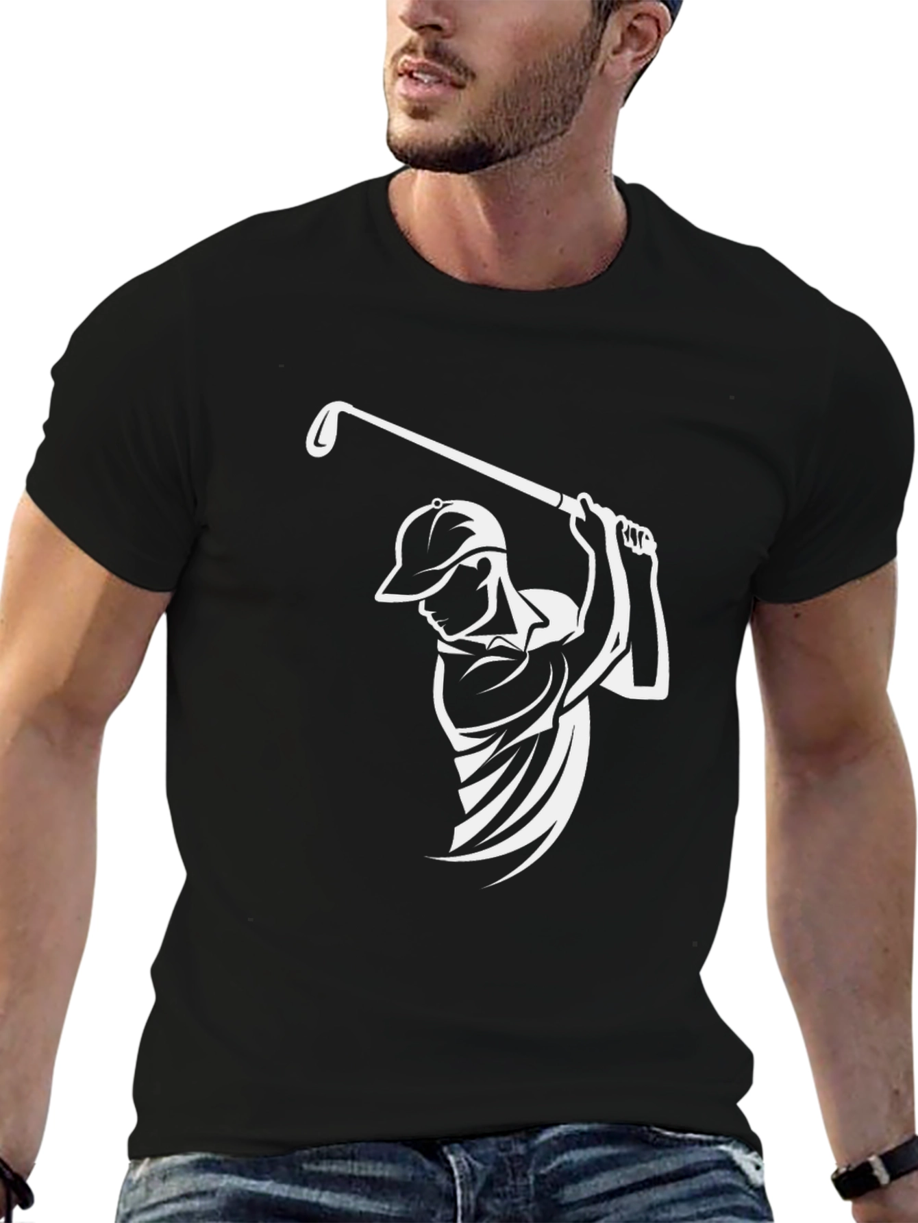 Golf Swing T-Shirt - Black Cotton Graphic Tee