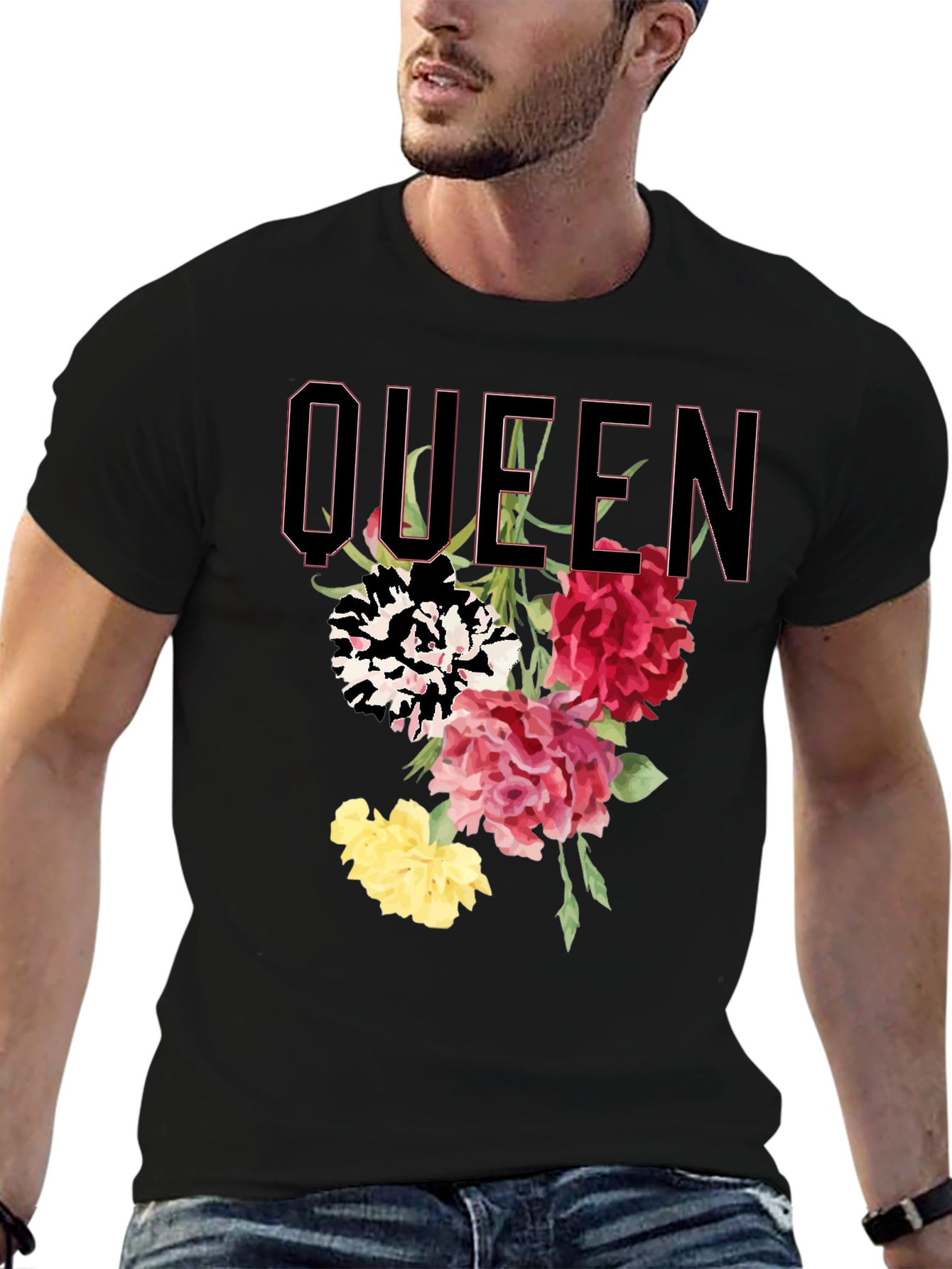 Queen Floral Print Black T-Shirt
