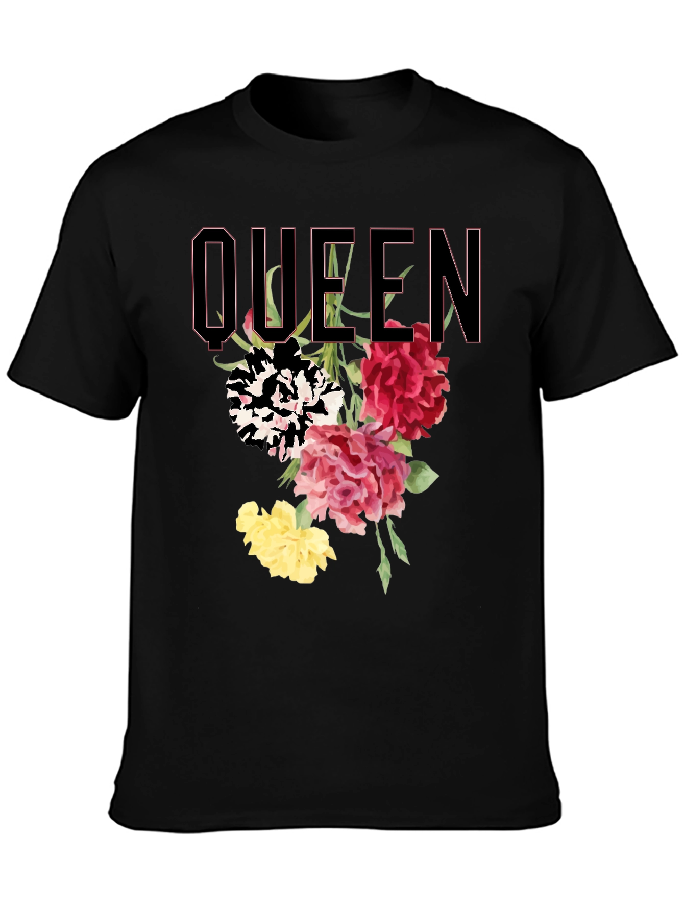 Queen Floral Print Black T-Shirt