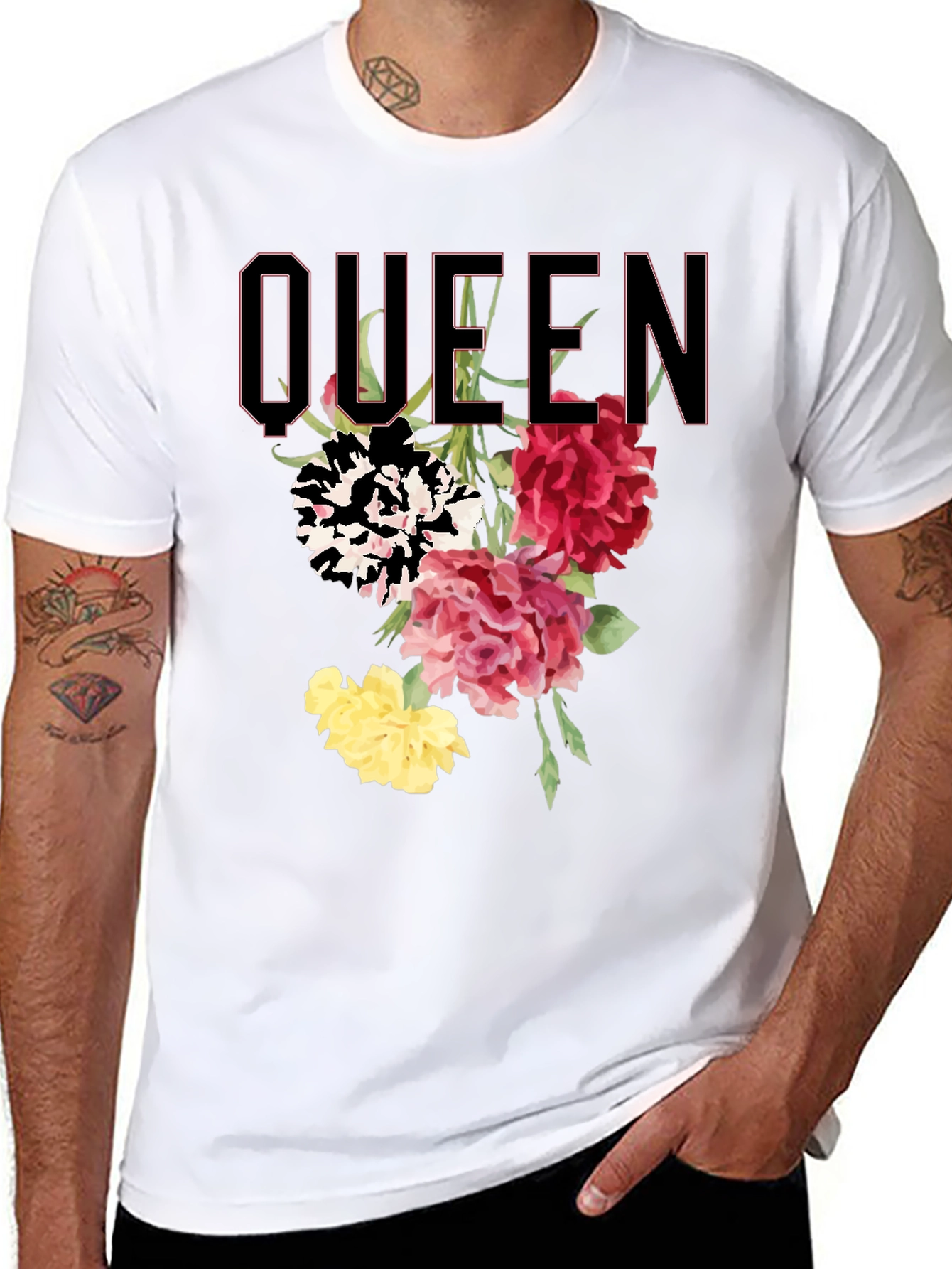 Queen Floral Print Black T-Shirt