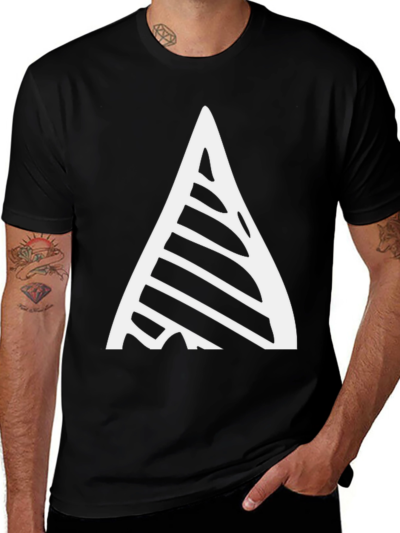 Modern Geometric Triangle T-Shirt - Black