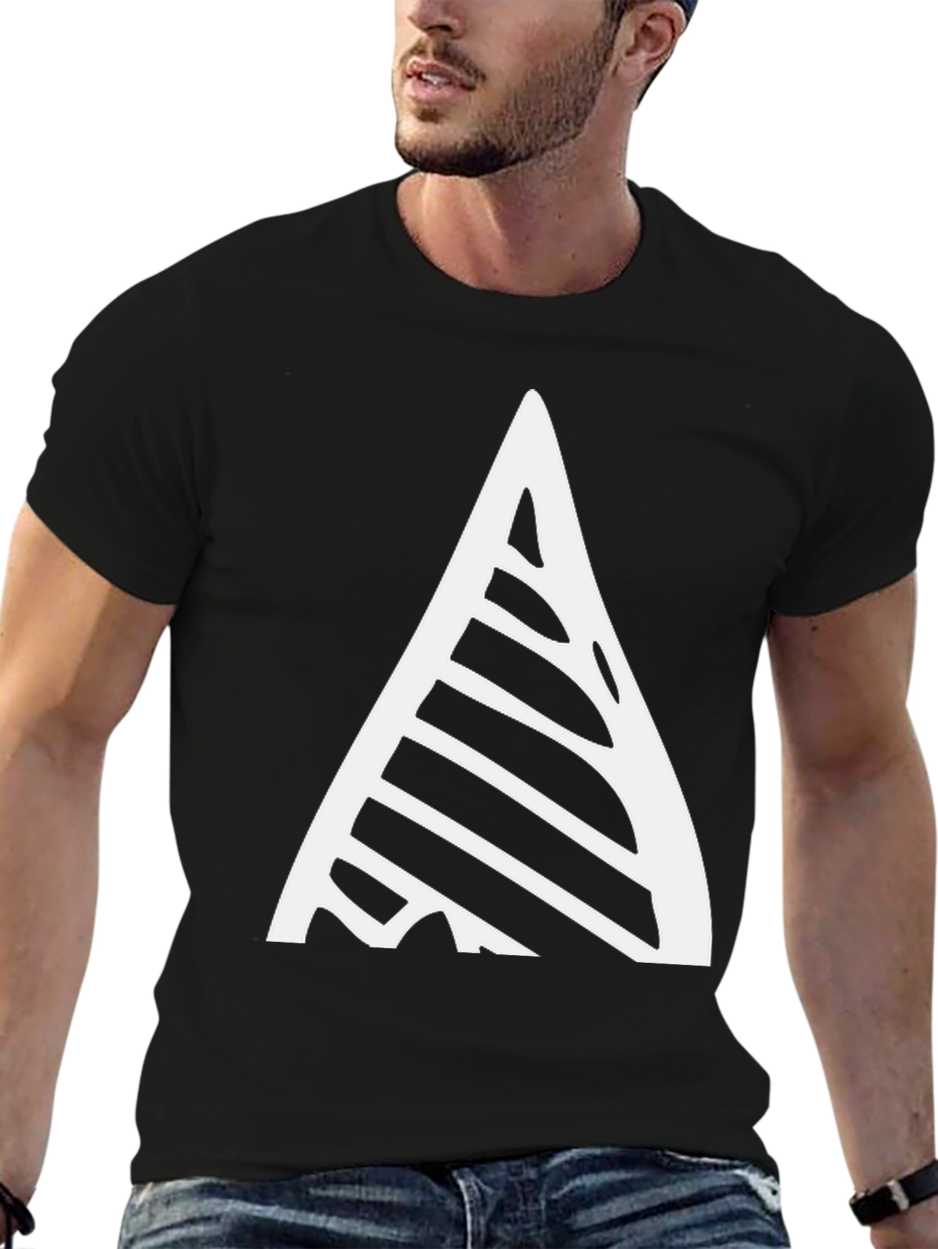 Modern Geometric Triangle T-Shirt - Black