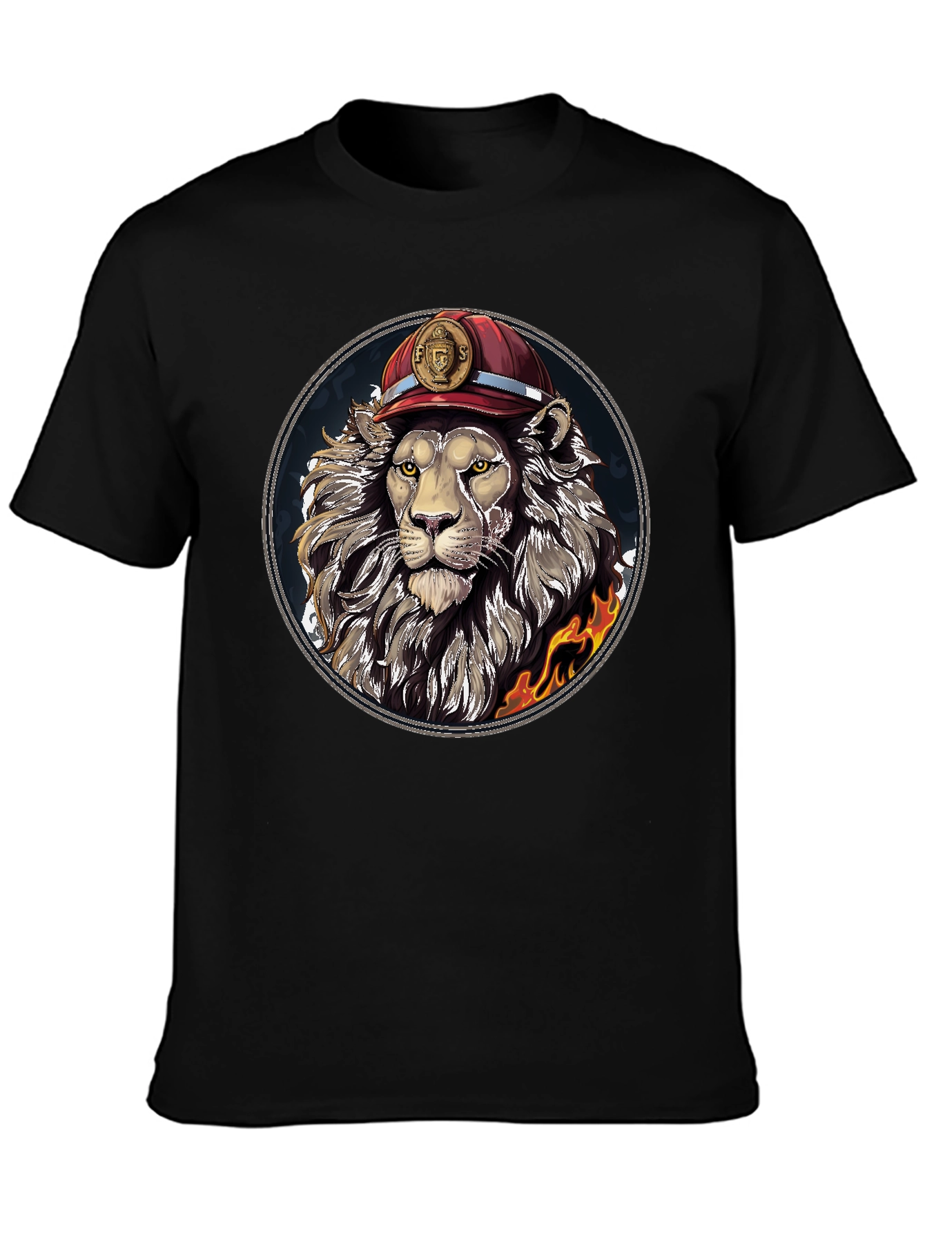 Lion Firefighter Graphic Tee - Cool Novelty Design