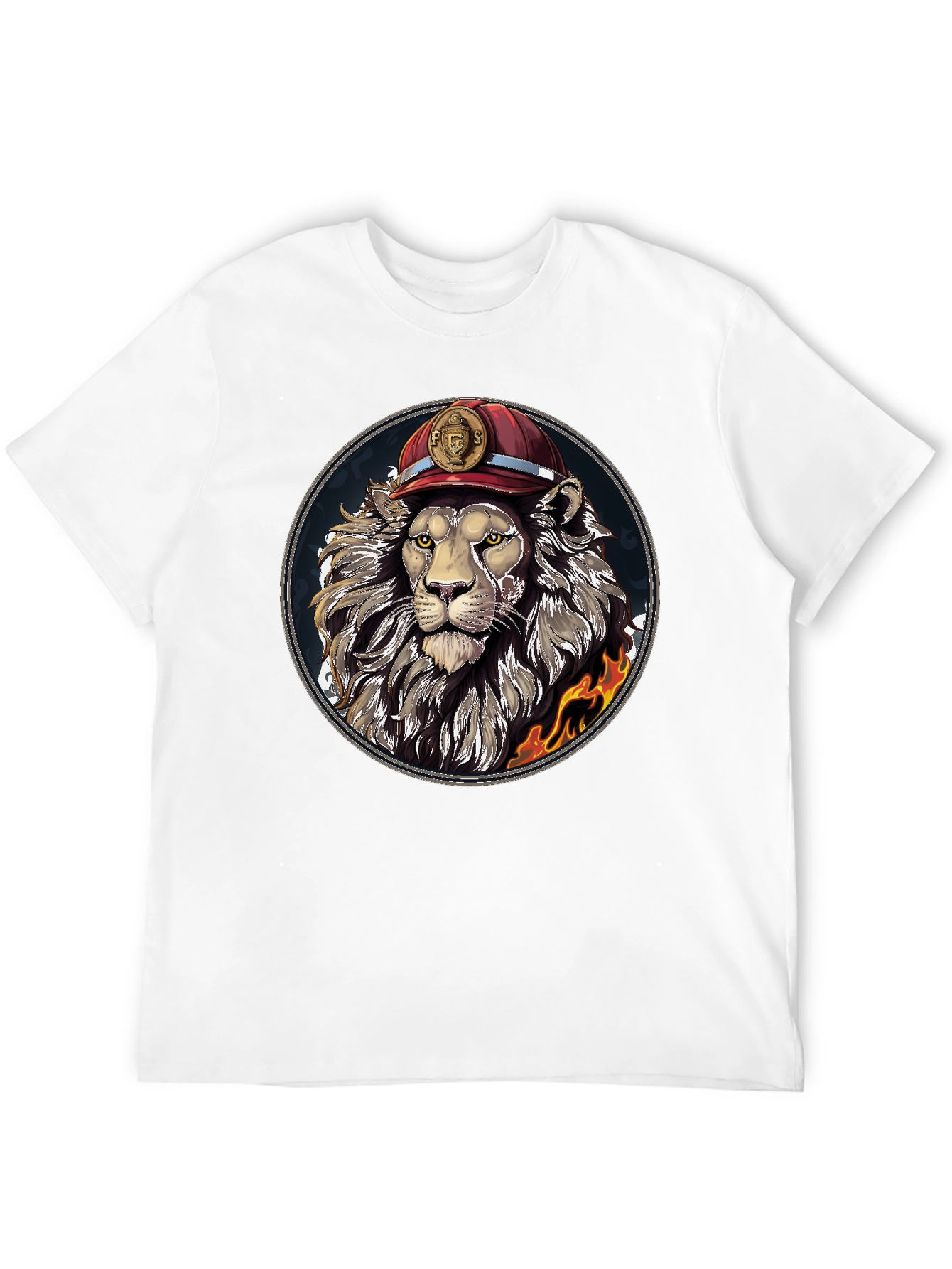 Lion Firefighter Graphic Tee - Cool Novelty Design