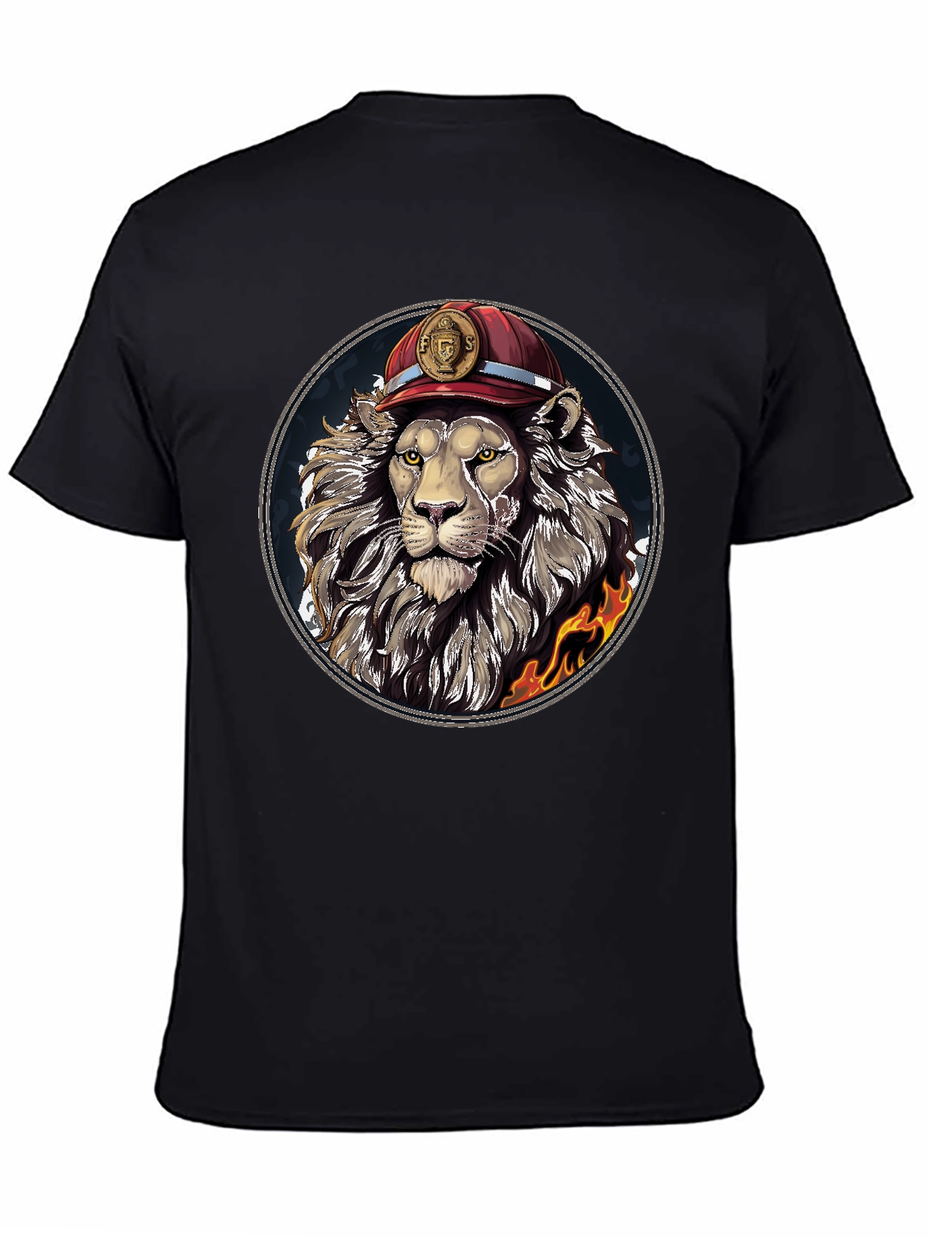 Lion Firefighter Graphic Tee - Cool Novelty Design