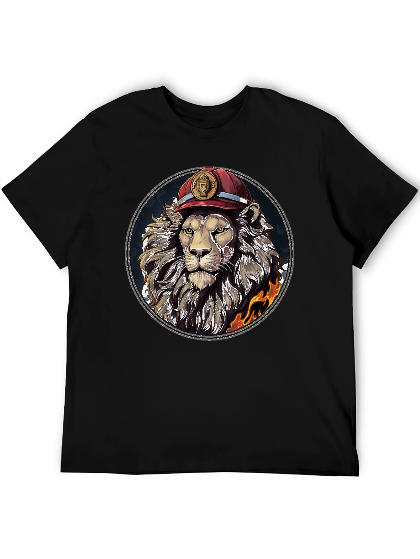 Lion Firefighter Graphic Tee - Cool Novelty Design