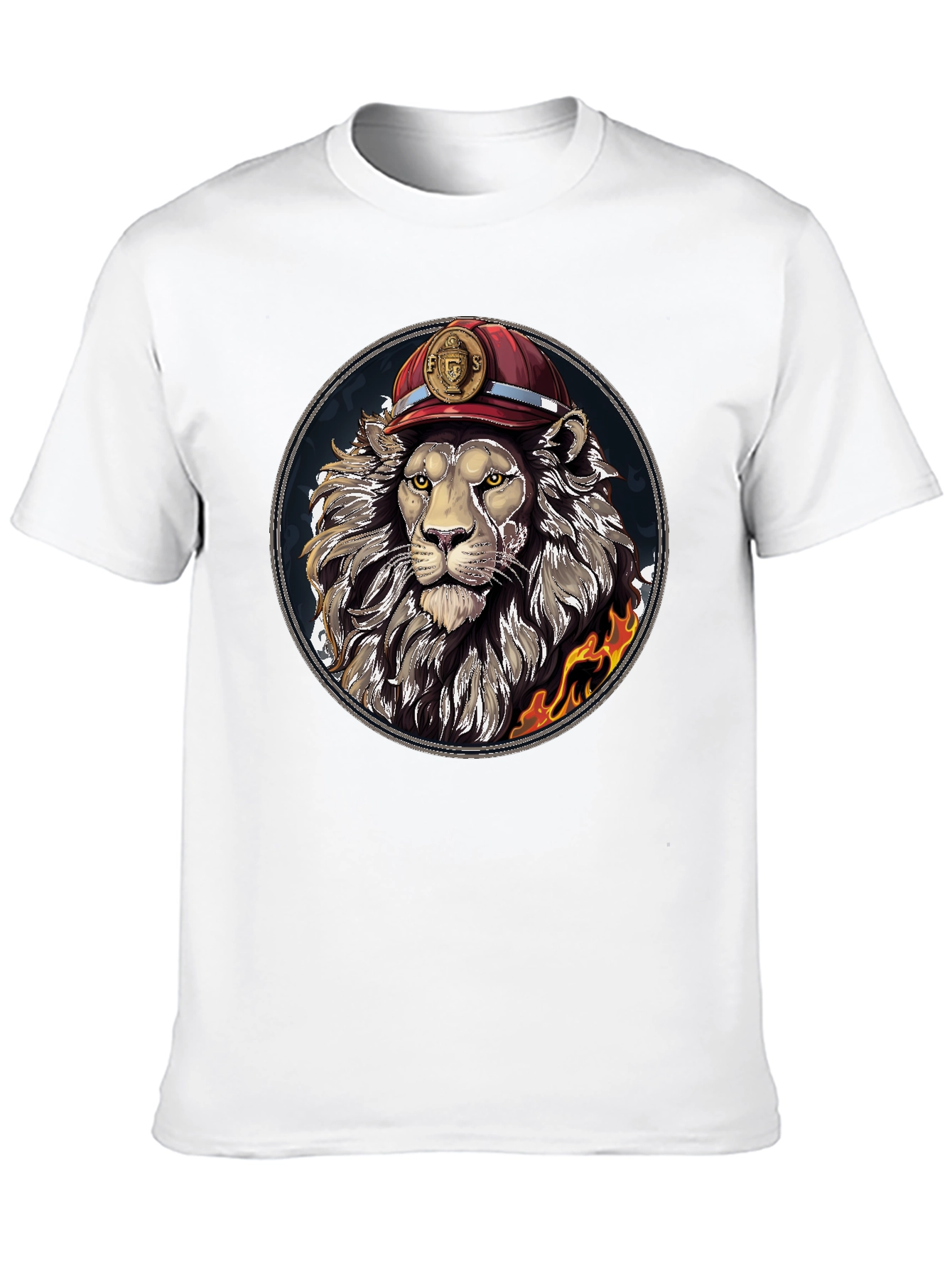Lion Firefighter Graphic Tee - Cool Novelty Design