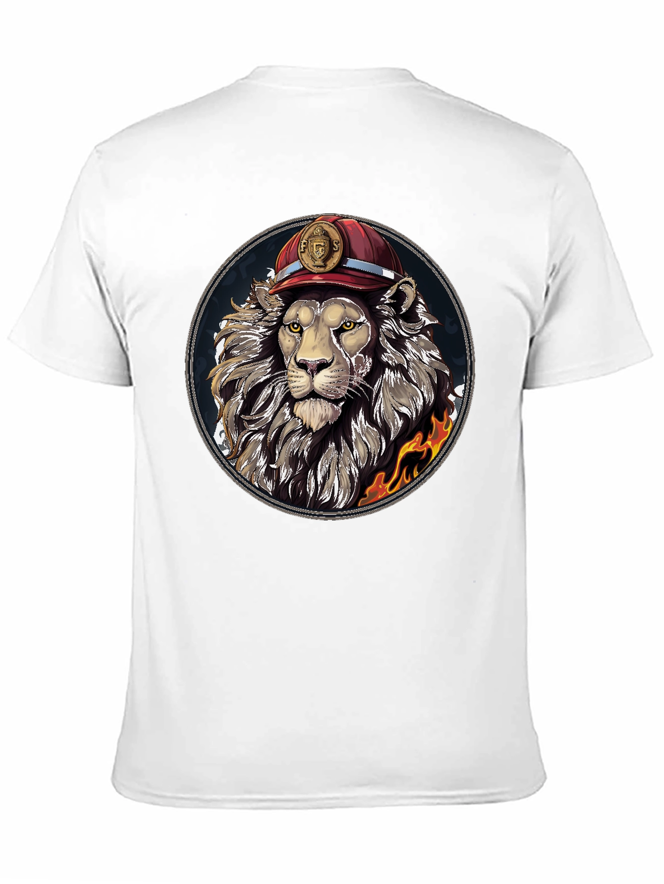 Lion Firefighter Graphic Tee - Cool Novelty Design