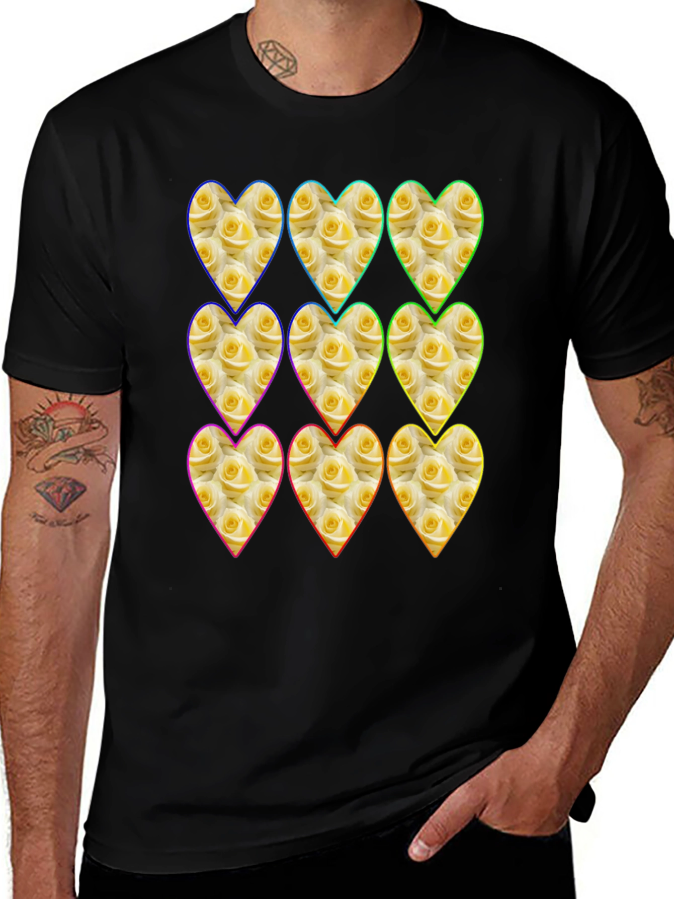 Floral Heart Pattern Graphic Tee