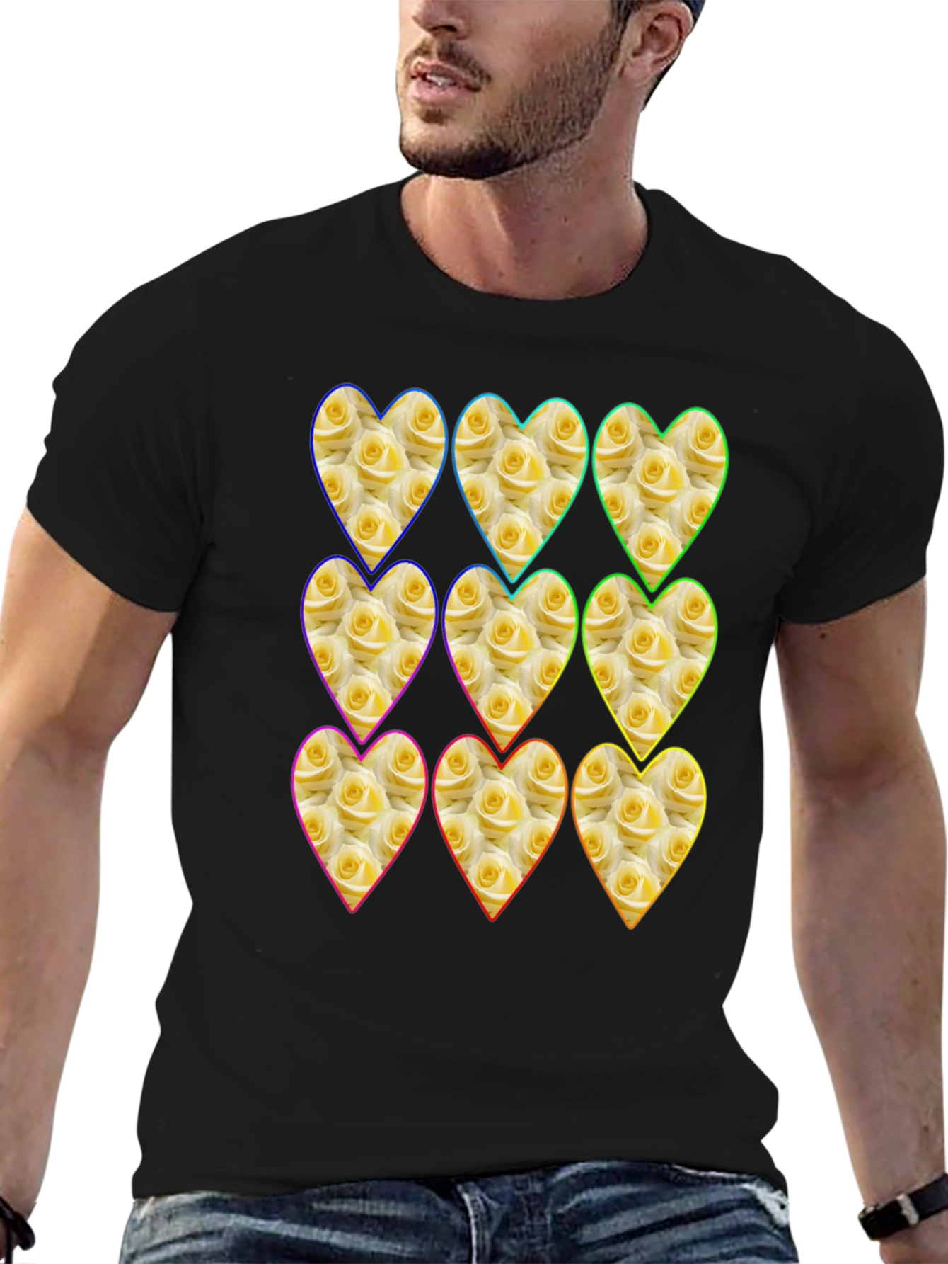 Floral Heart Pattern Graphic Tee