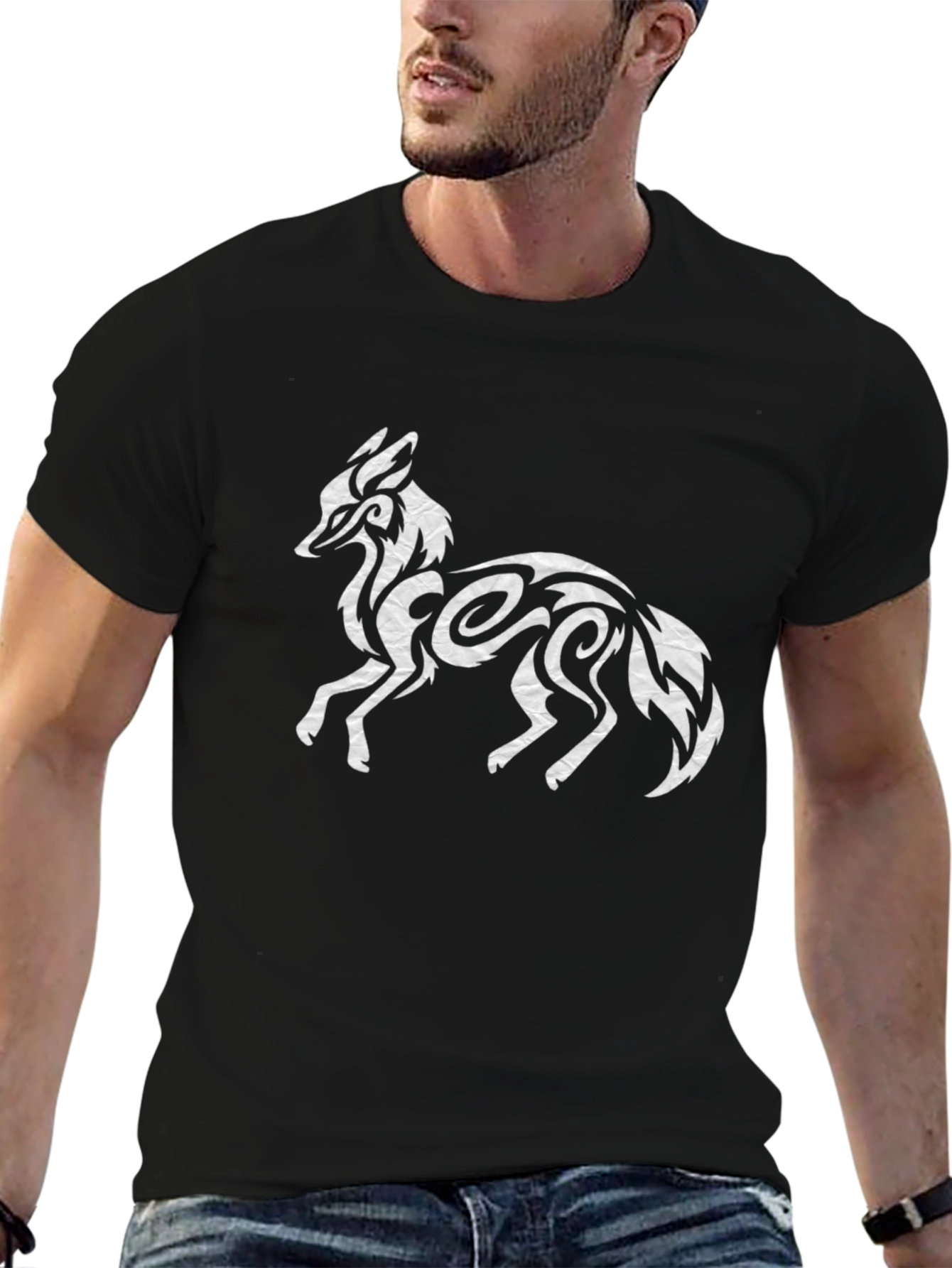 Tribal Fox Graphic Tee - Stylish Animal Print Shirt