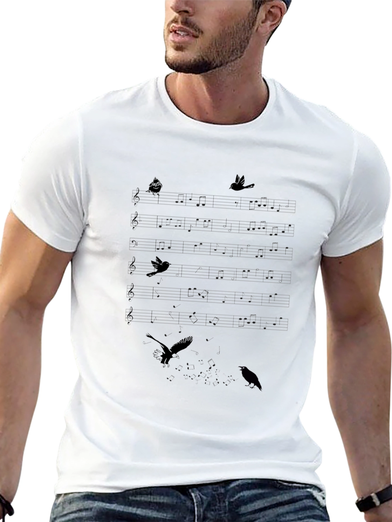 Musical Birds T-Shirt - Mens Black Tee