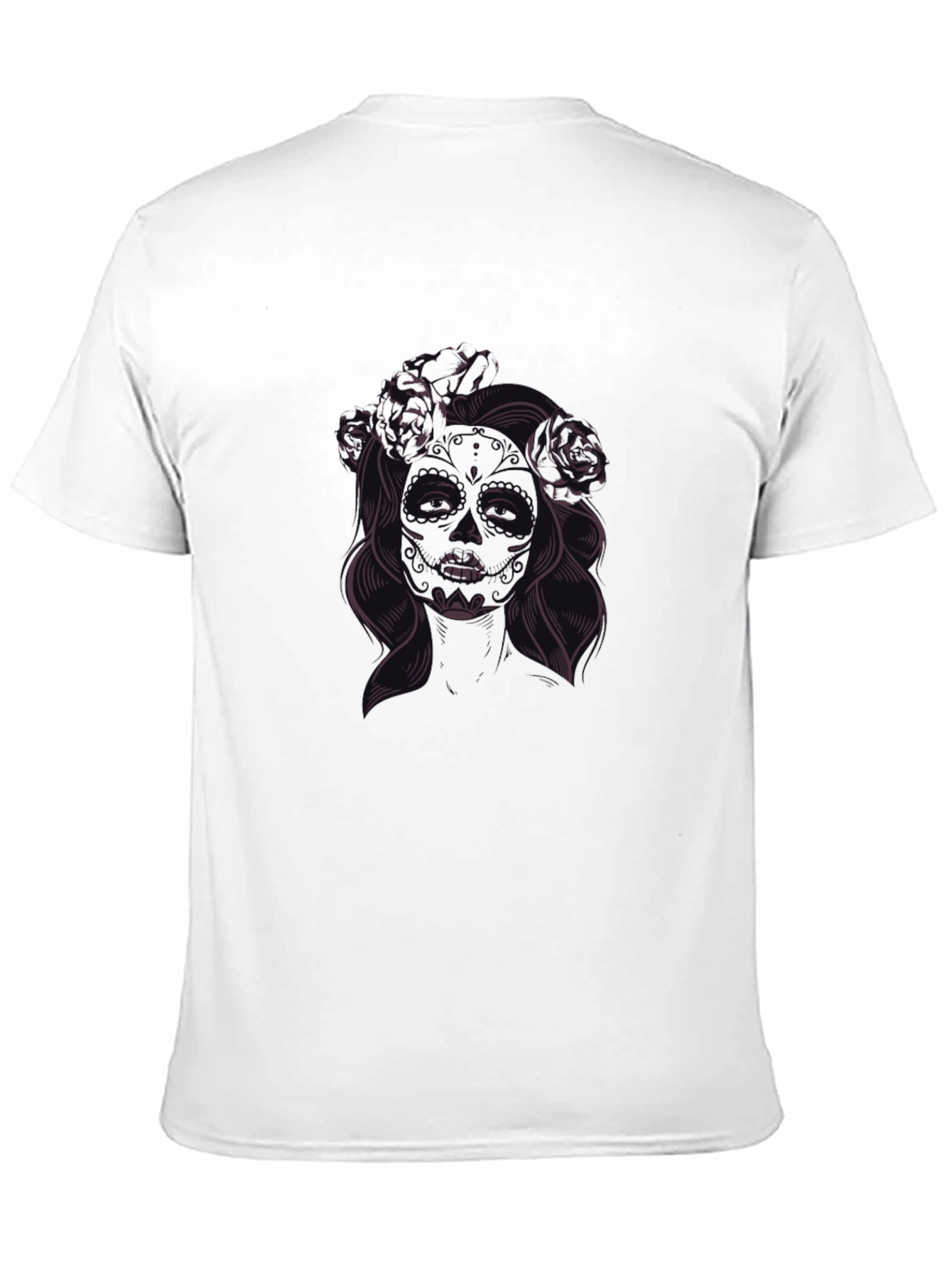 Black T-Shirt with Floral Skull Lady Graphic