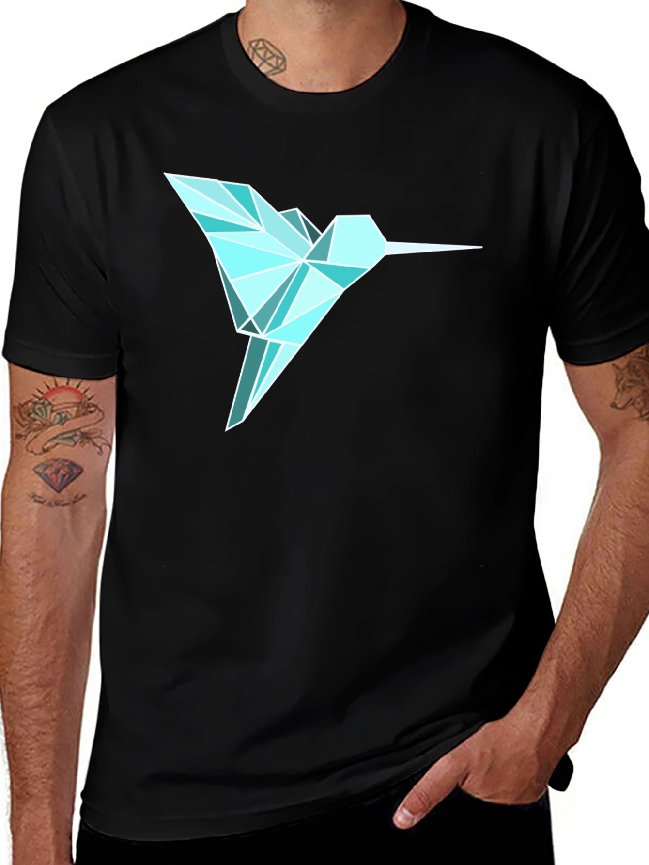 Geometric Hummingbird Graphic Tee - Mens Black T-Shirt