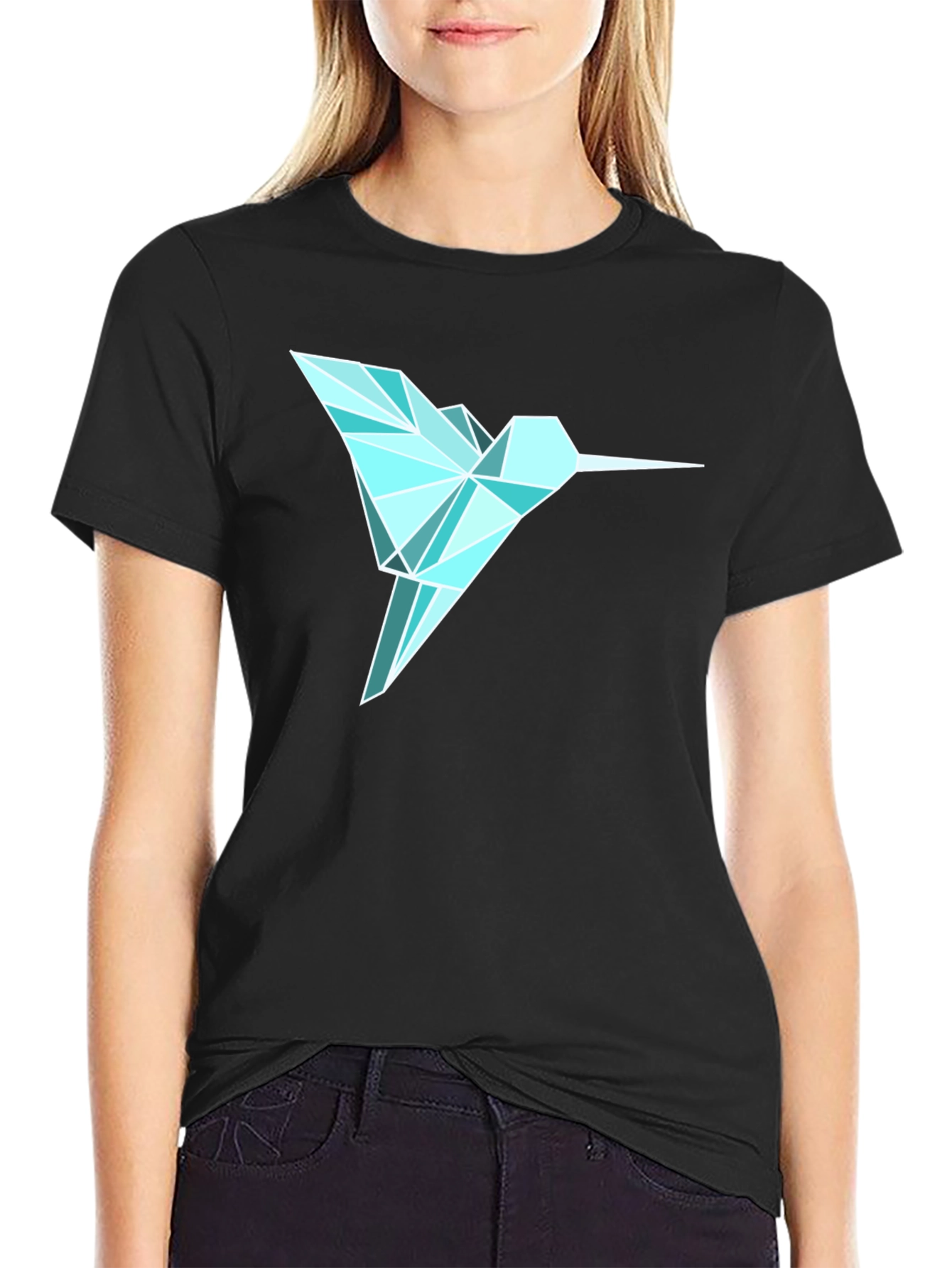 Geometric Hummingbird Graphic Tee - Mens Black T-Shirt
