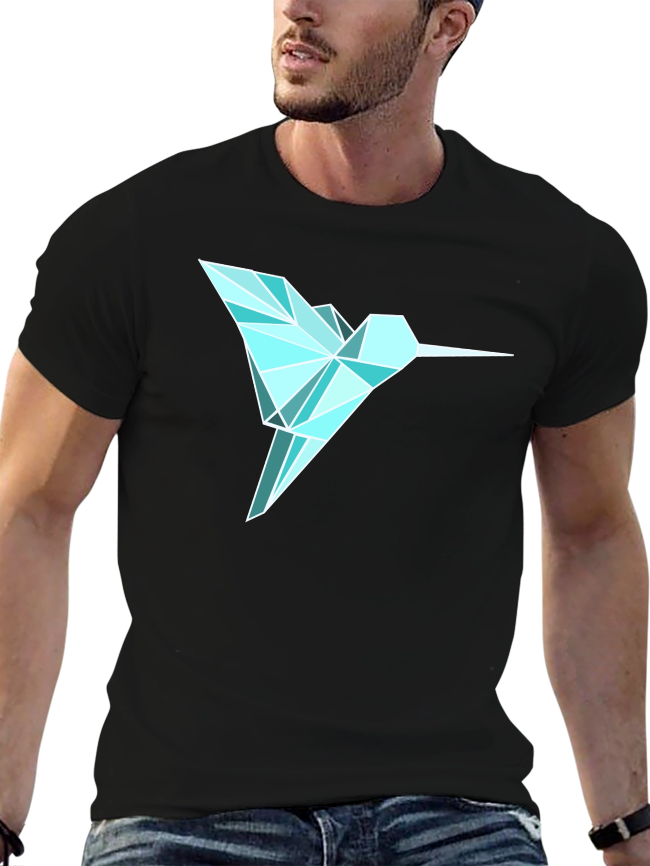 Geometric Hummingbird Graphic Tee - Mens Black T-Shirt