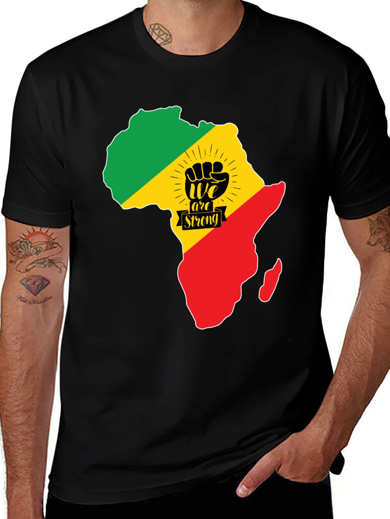 Africa Continent Fist We Are Strong Black T-Shirt