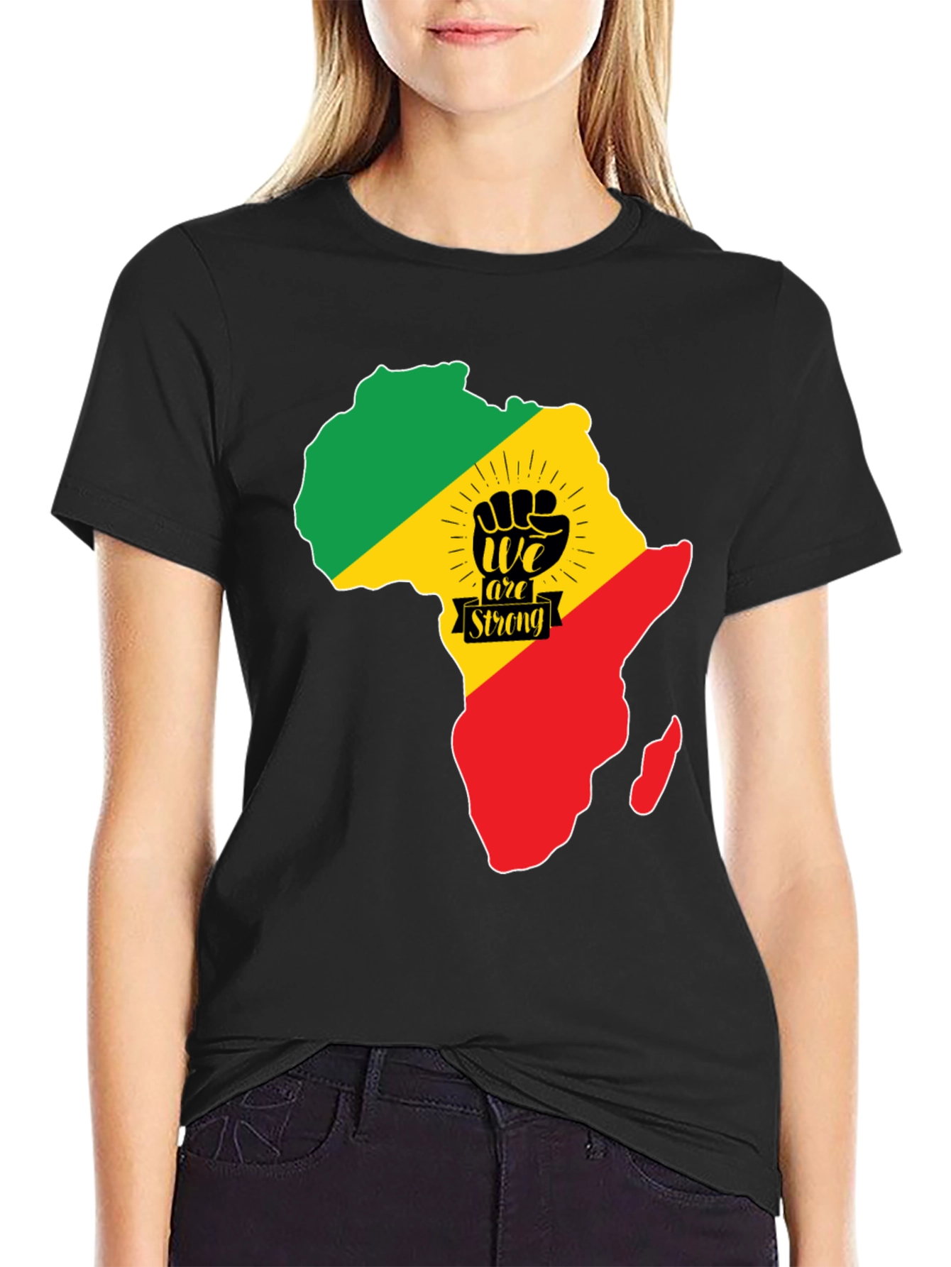 Africa Continent Fist We Are Strong Black T-Shirt