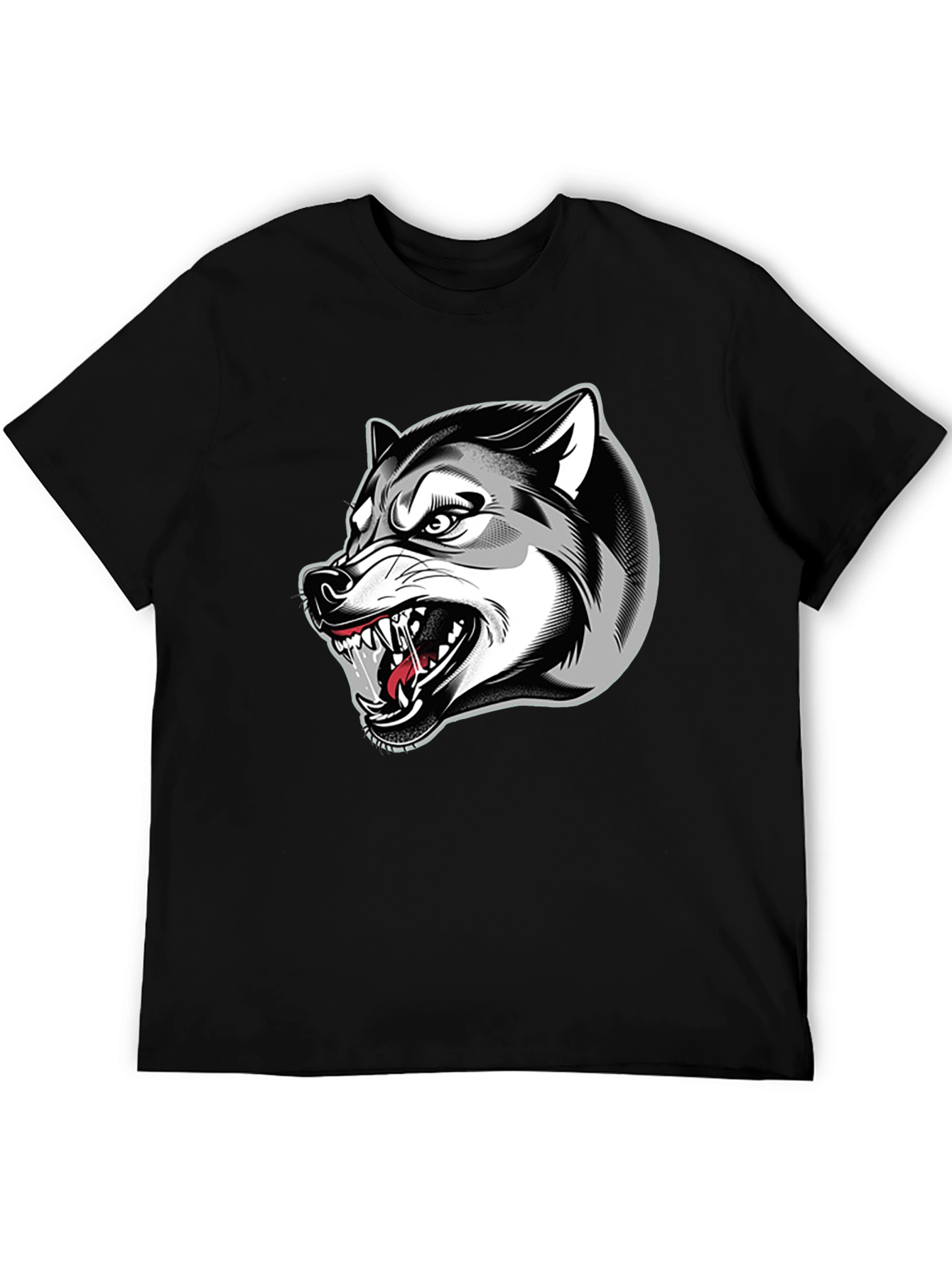 Mens Black Graphic T-Shirt - Fierce Wolf Design