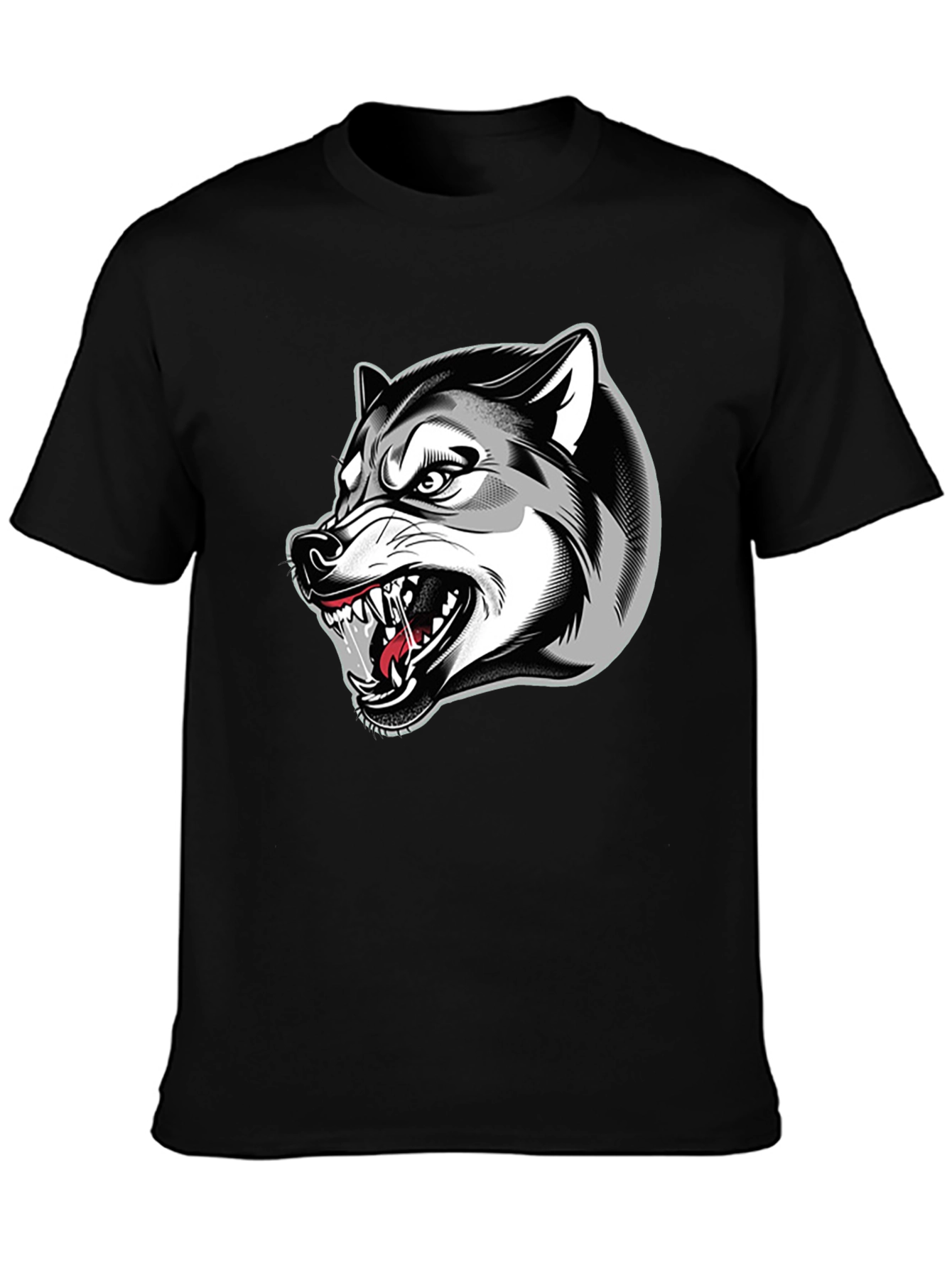 Mens Black Graphic T-Shirt - Fierce Wolf Design