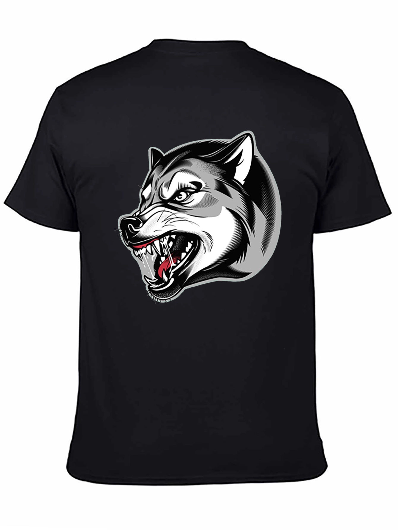 Mens Black Graphic T-Shirt - Fierce Wolf Design