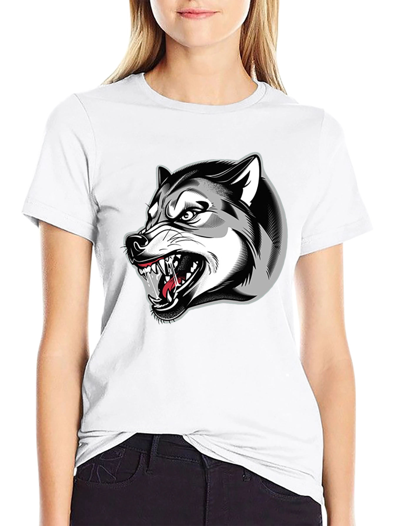 Mens Black Graphic T-Shirt - Fierce Wolf Design