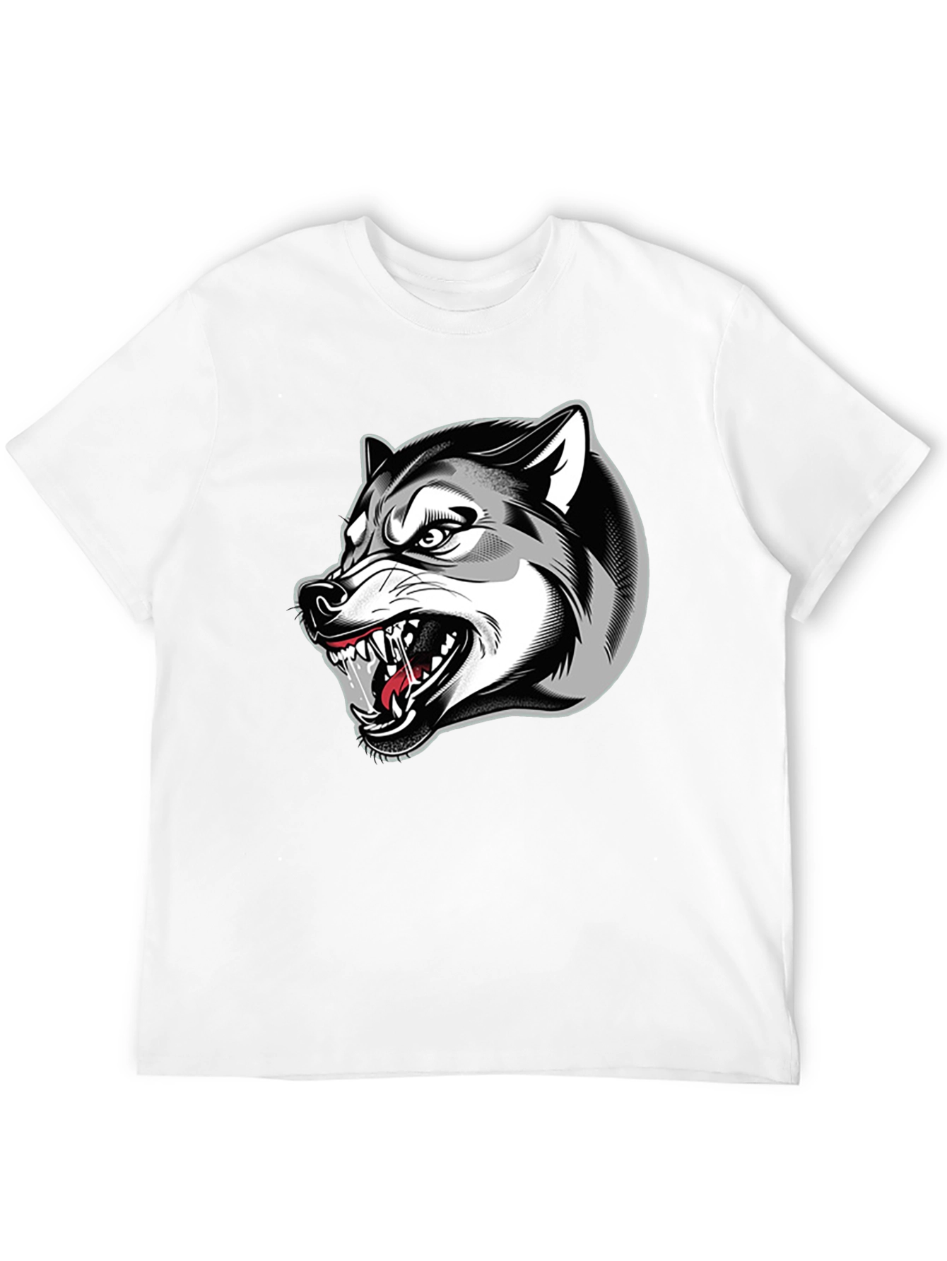 Mens Black Graphic T-Shirt - Fierce Wolf Design