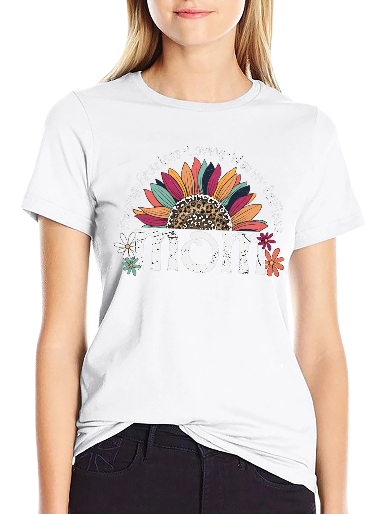 Mom Sunflower Graphic Tee - Strong Fearless Loving Warm