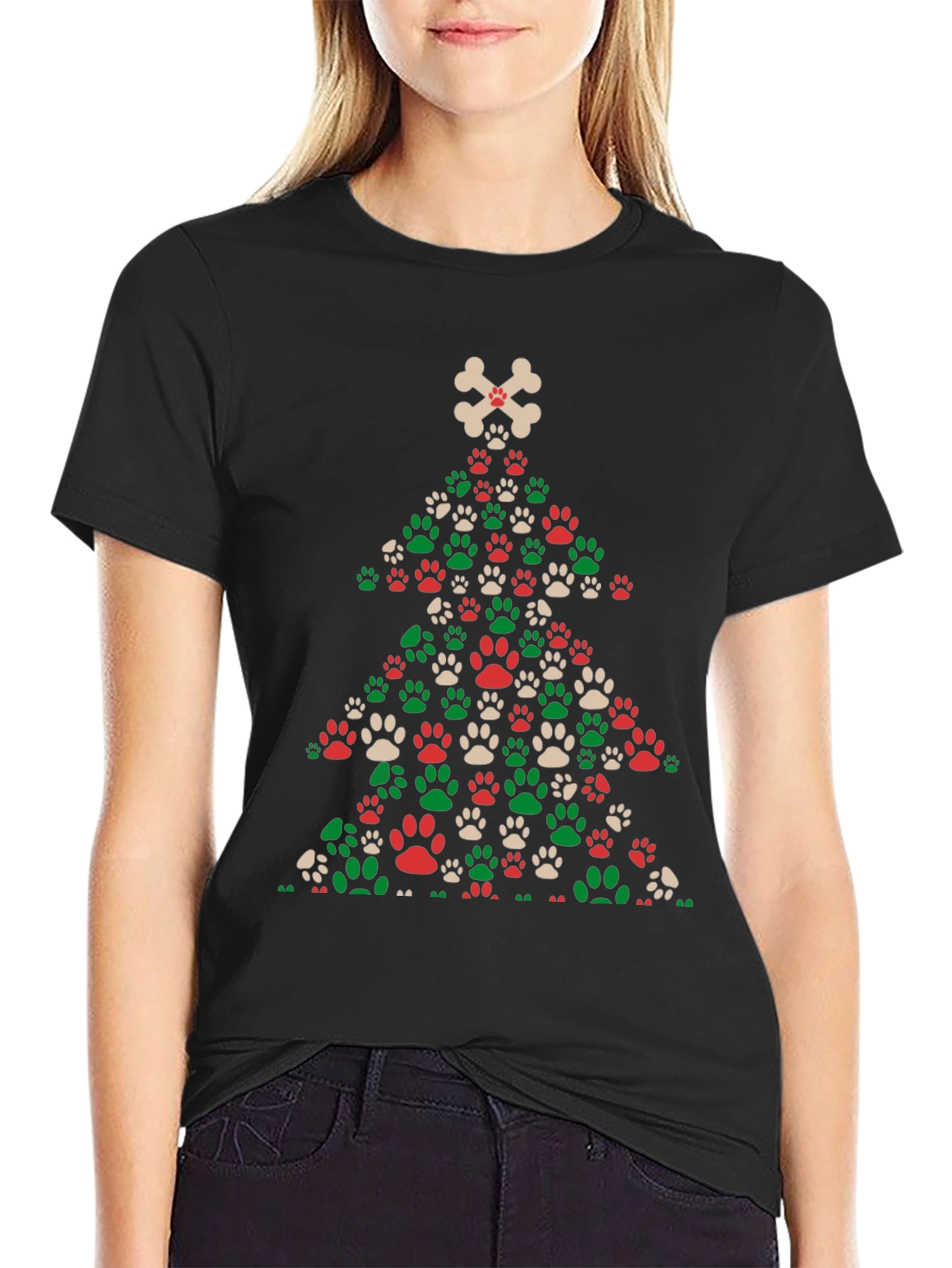 Dog Paw Christmas Tree T-Shirt - Holiday Apparel