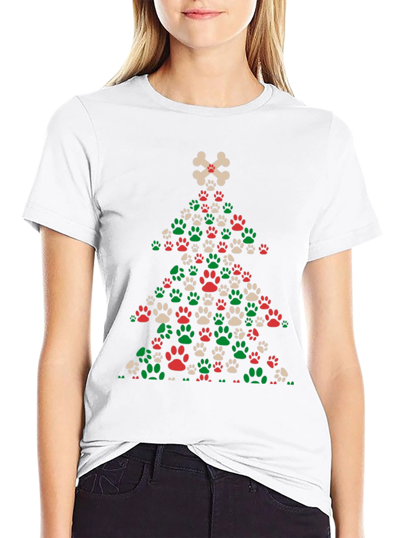 Dog Paw Christmas Tree T-Shirt - Holiday Apparel