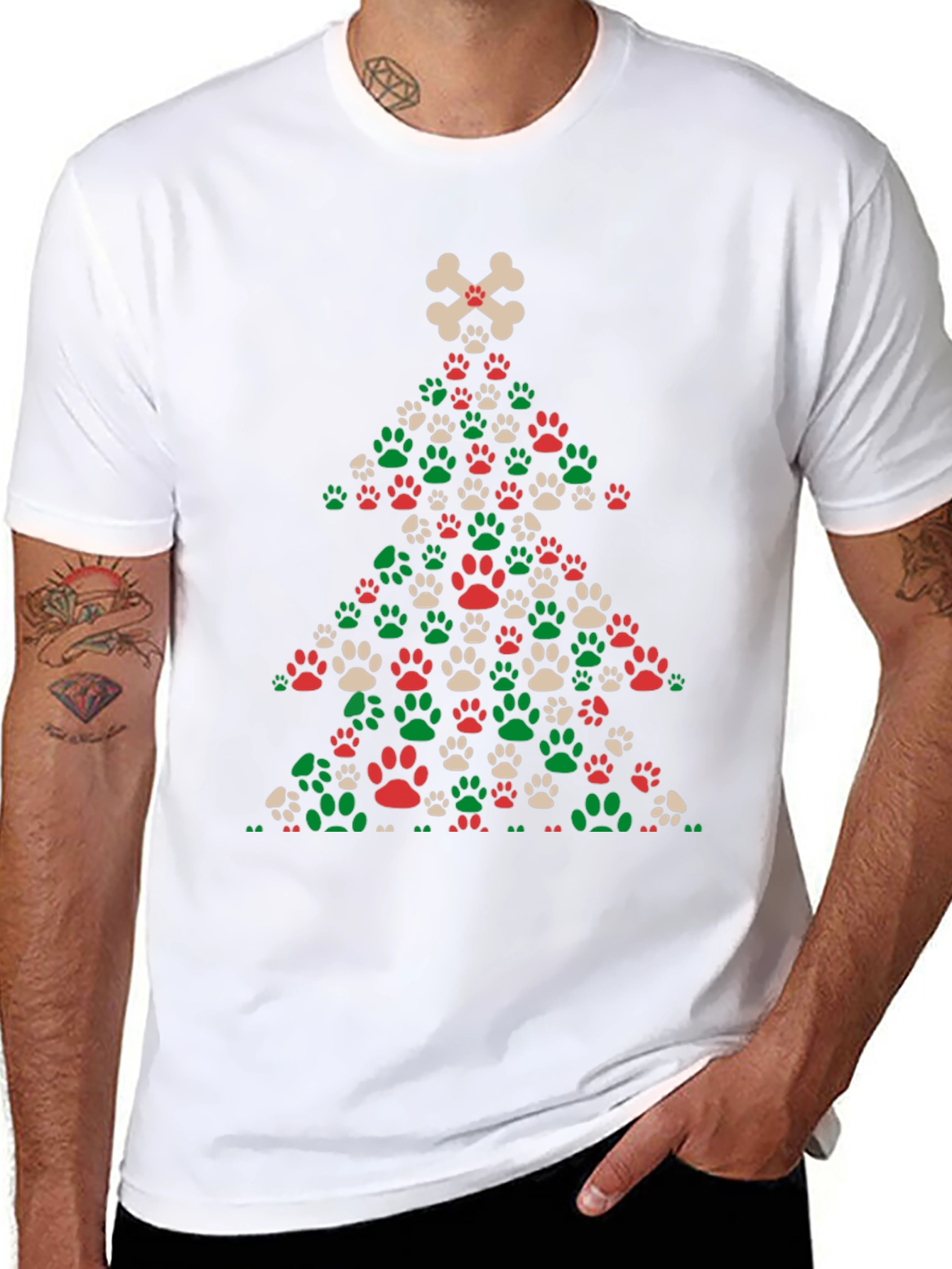Dog Paw Christmas Tree T-Shirt - Holiday Apparel