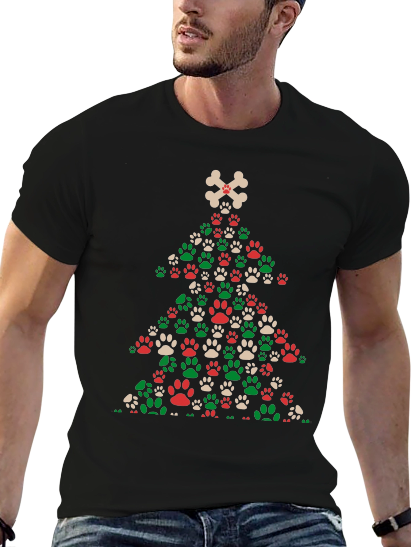 Dog Paw Christmas Tree T-Shirt - Holiday Apparel