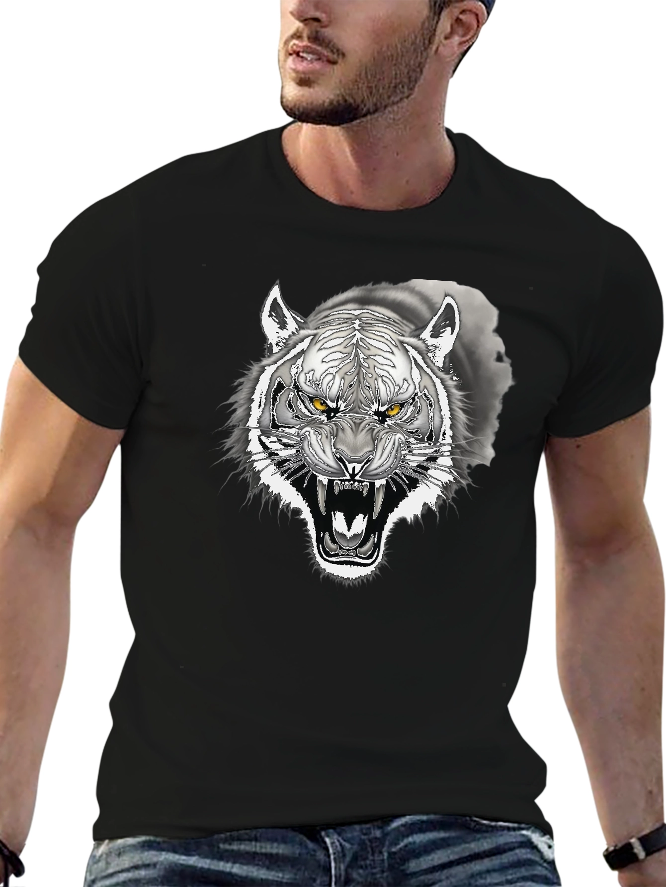 Tiger Graphic Print Crew Neck T-Shirt