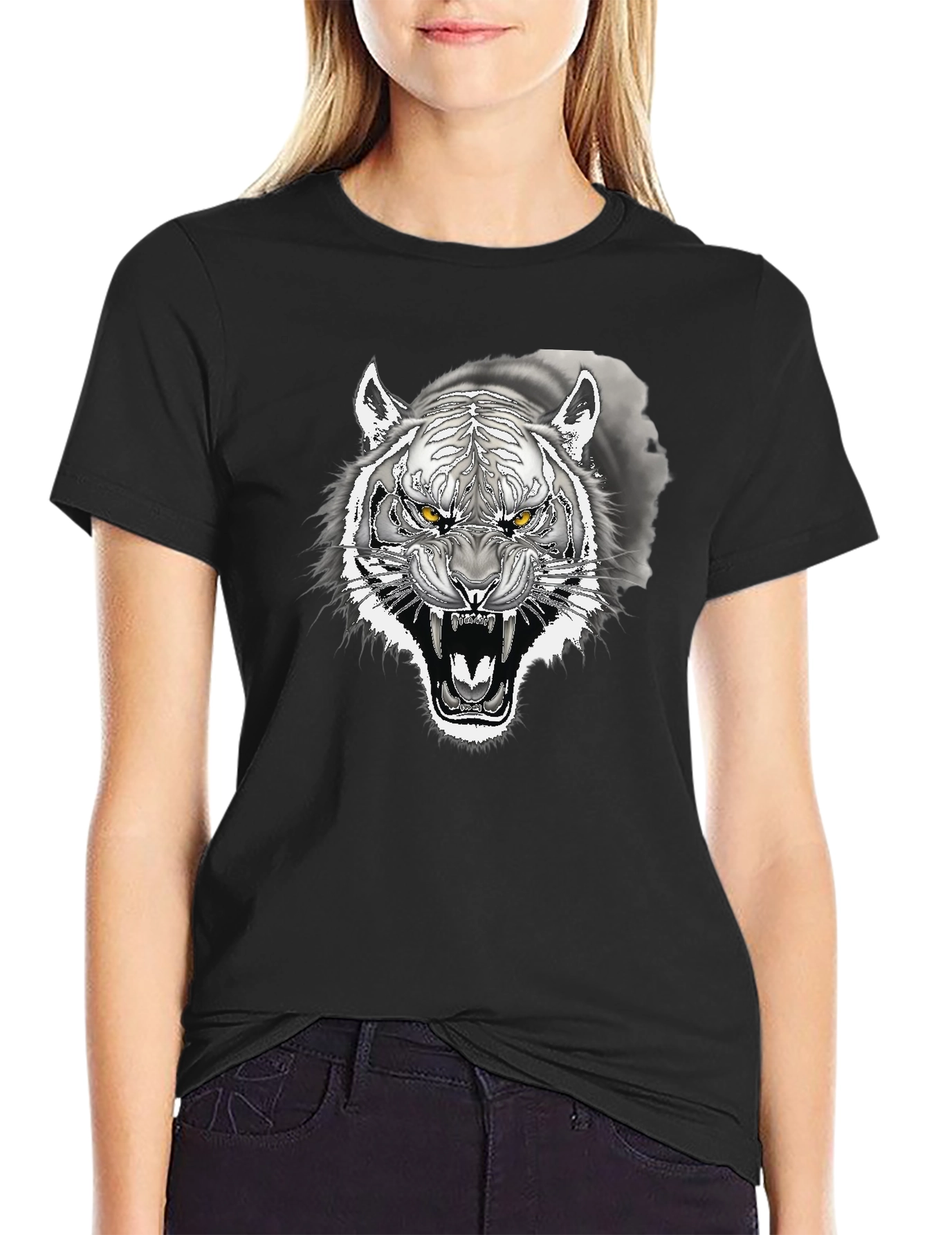 Tiger Graphic Print Crew Neck T-Shirt