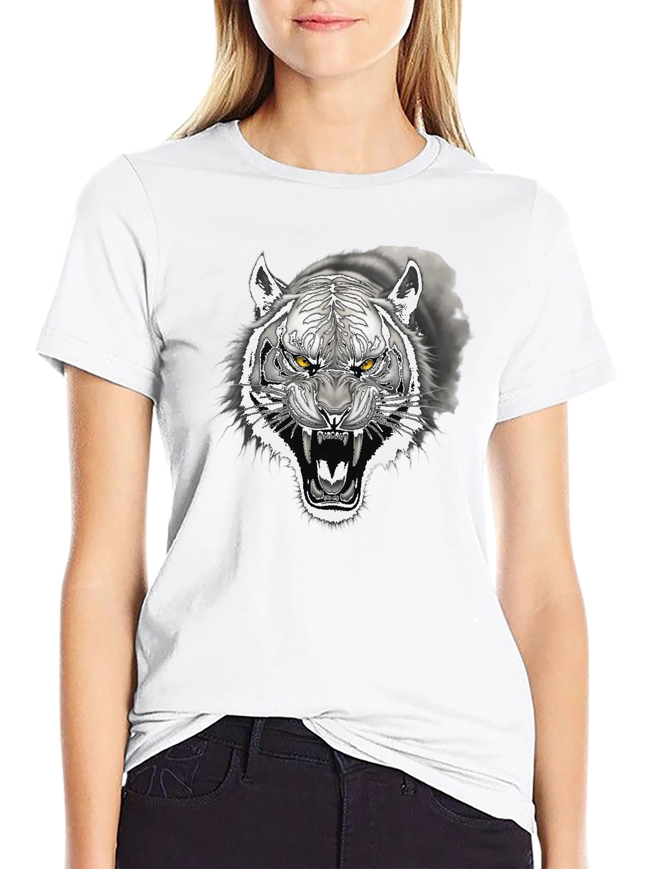 Tiger Graphic Print Crew Neck T-Shirt