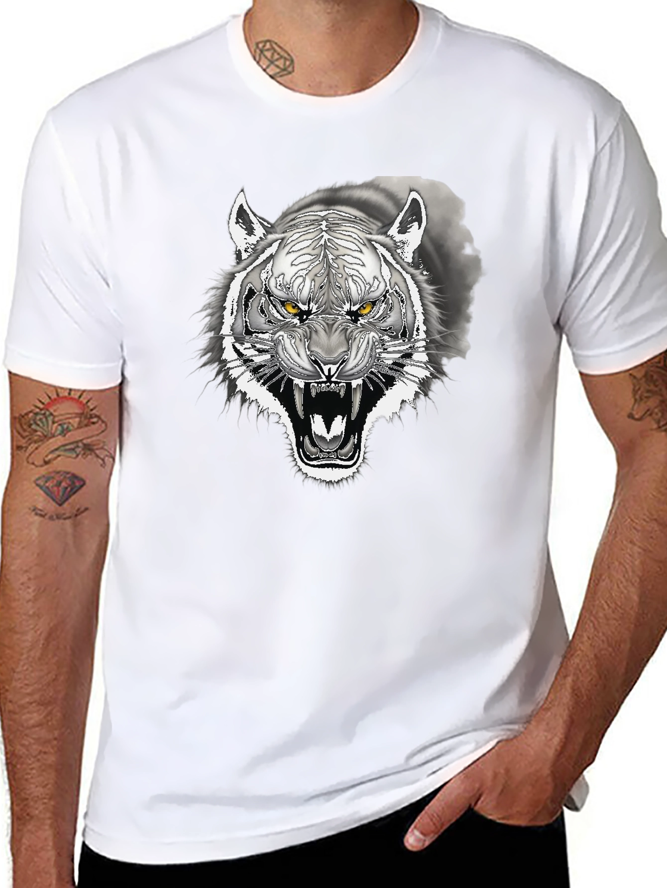 Tiger Graphic Print Crew Neck T-Shirt