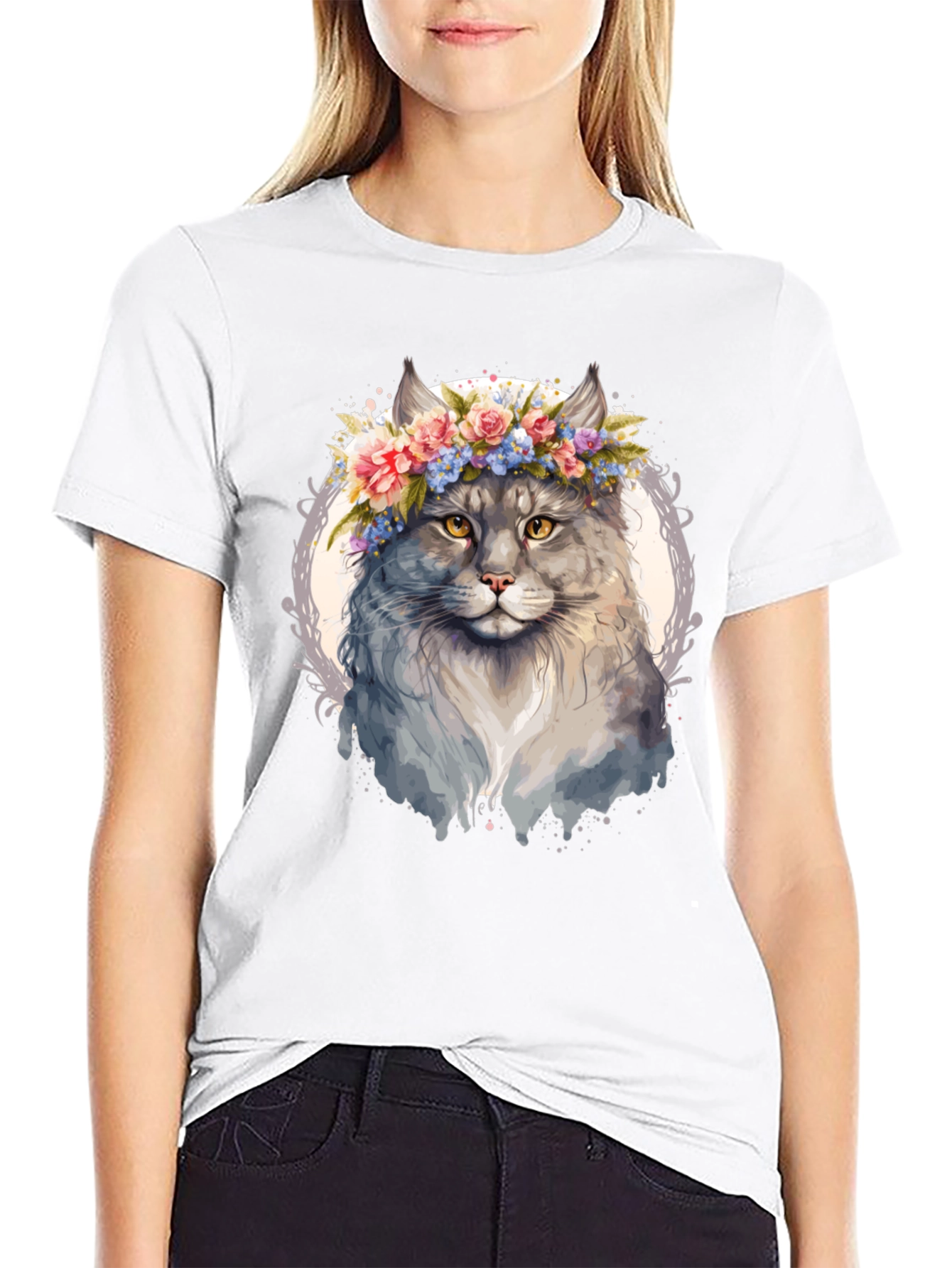 Cat Floral Crown T-Shirt - Unique Graphic Tee