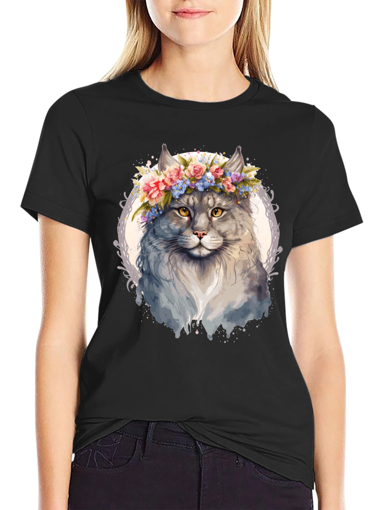Cat Floral Crown T-Shirt - Unique Graphic Tee