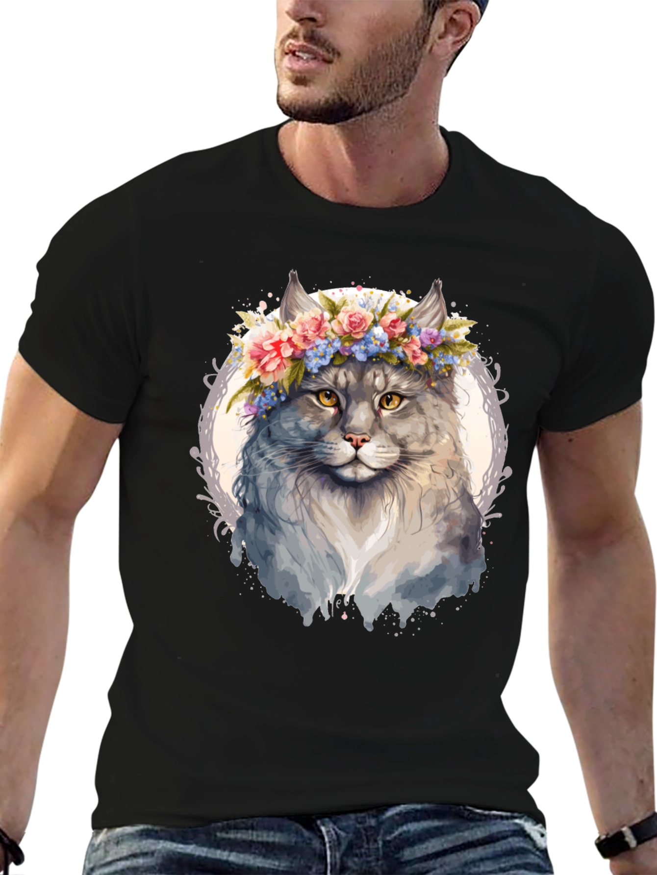 Cat Floral Crown T-Shirt - Unique Graphic Tee