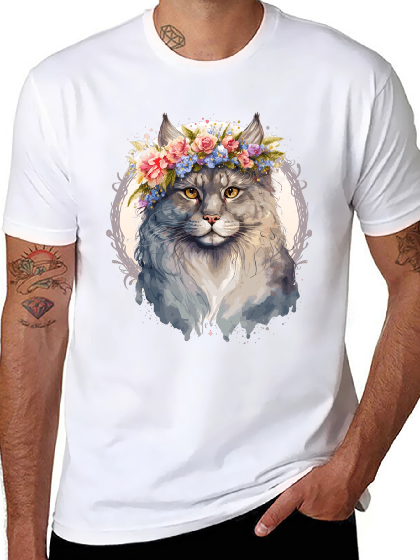 Cat Floral Crown T-Shirt - Unique Graphic Tee