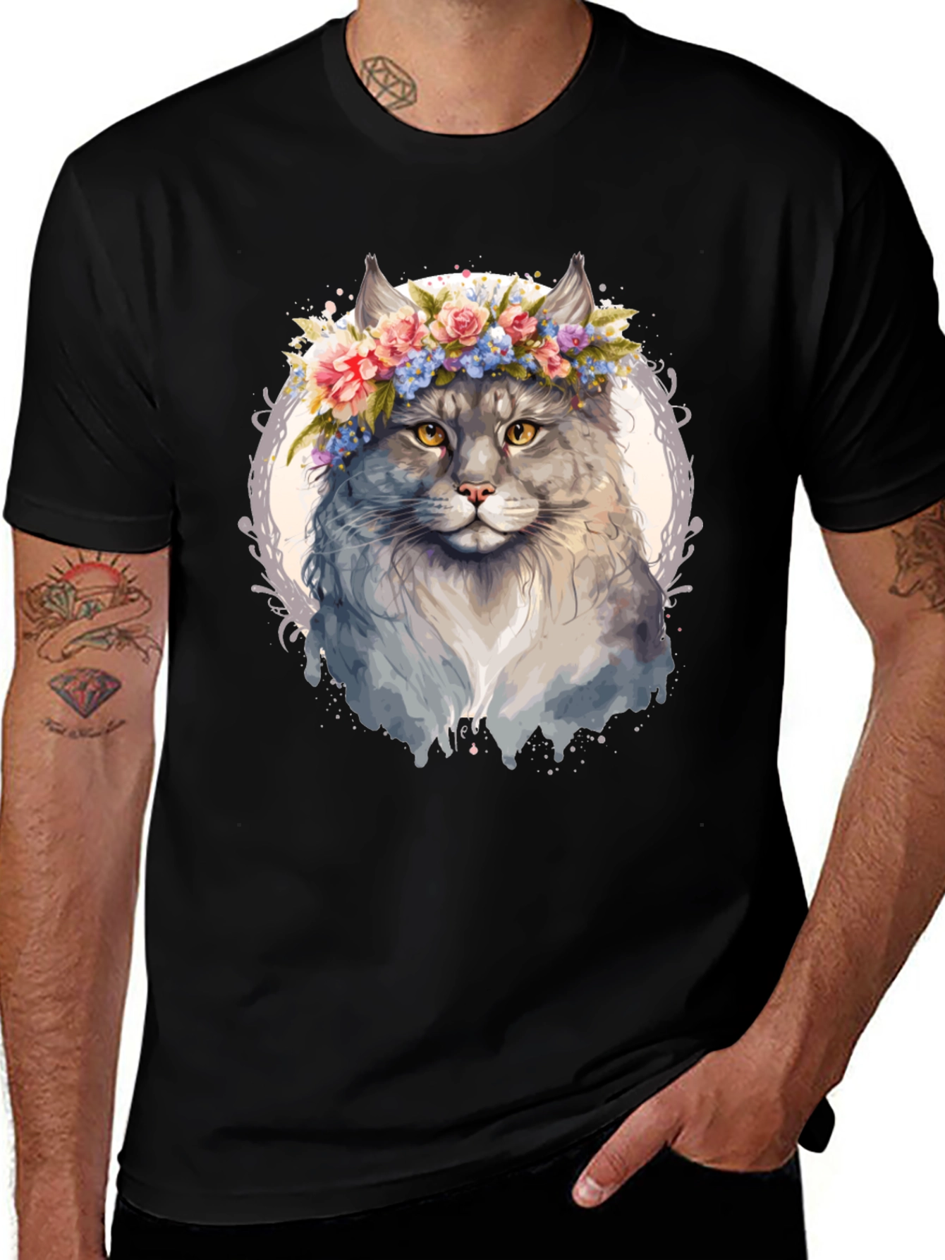 Cat Floral Crown T-Shirt - Unique Graphic Tee