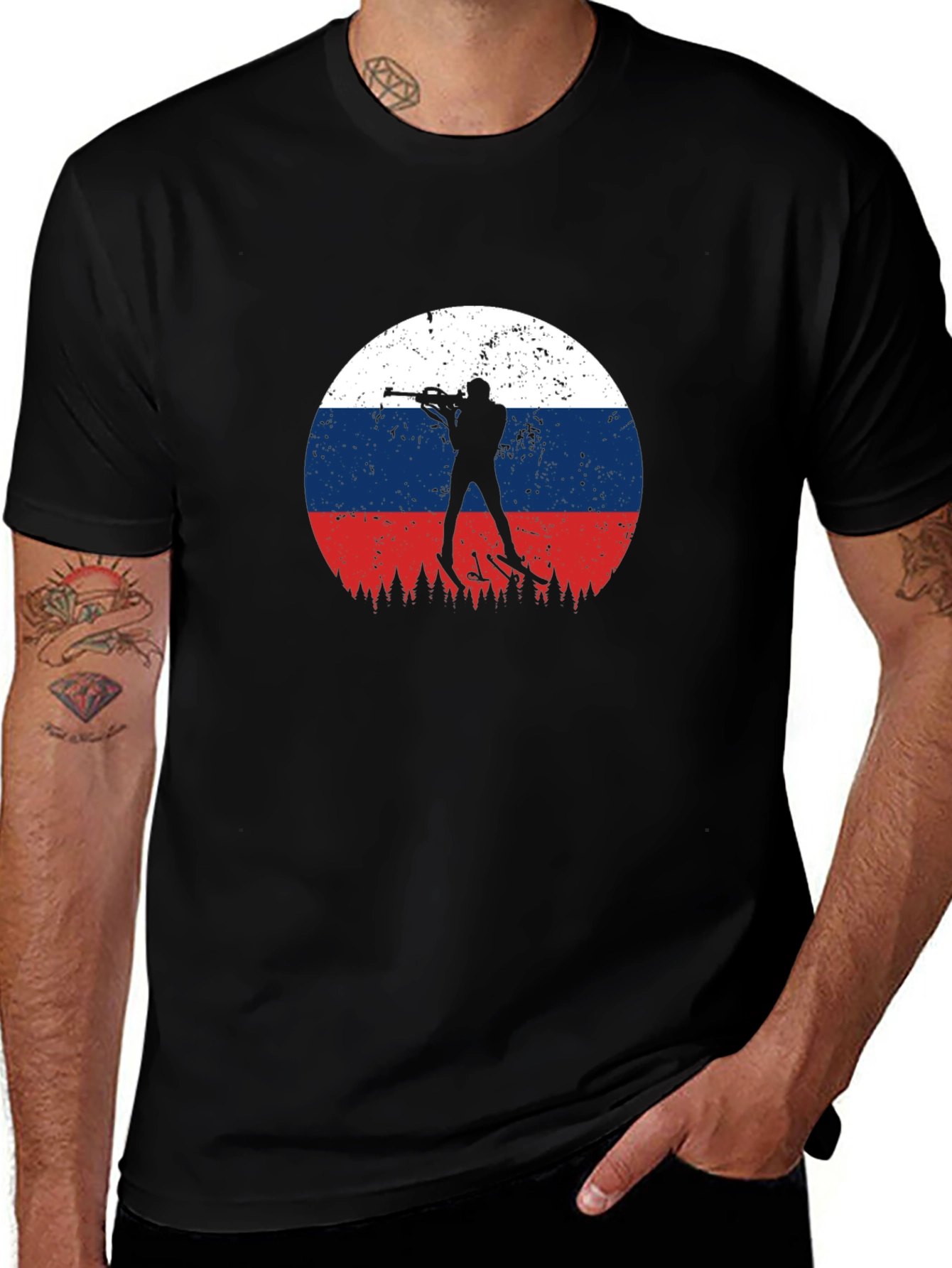 Biathlon Russia Flag Graphic T-Shirt
