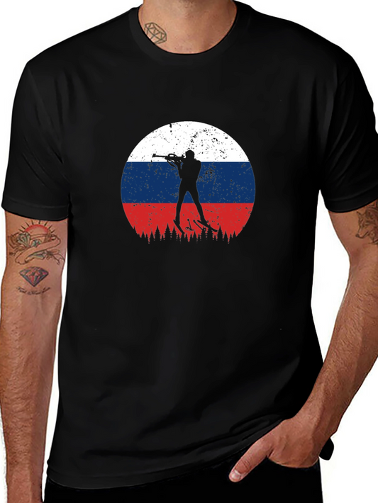 Biathlon Russia Flag Graphic T-Shirt