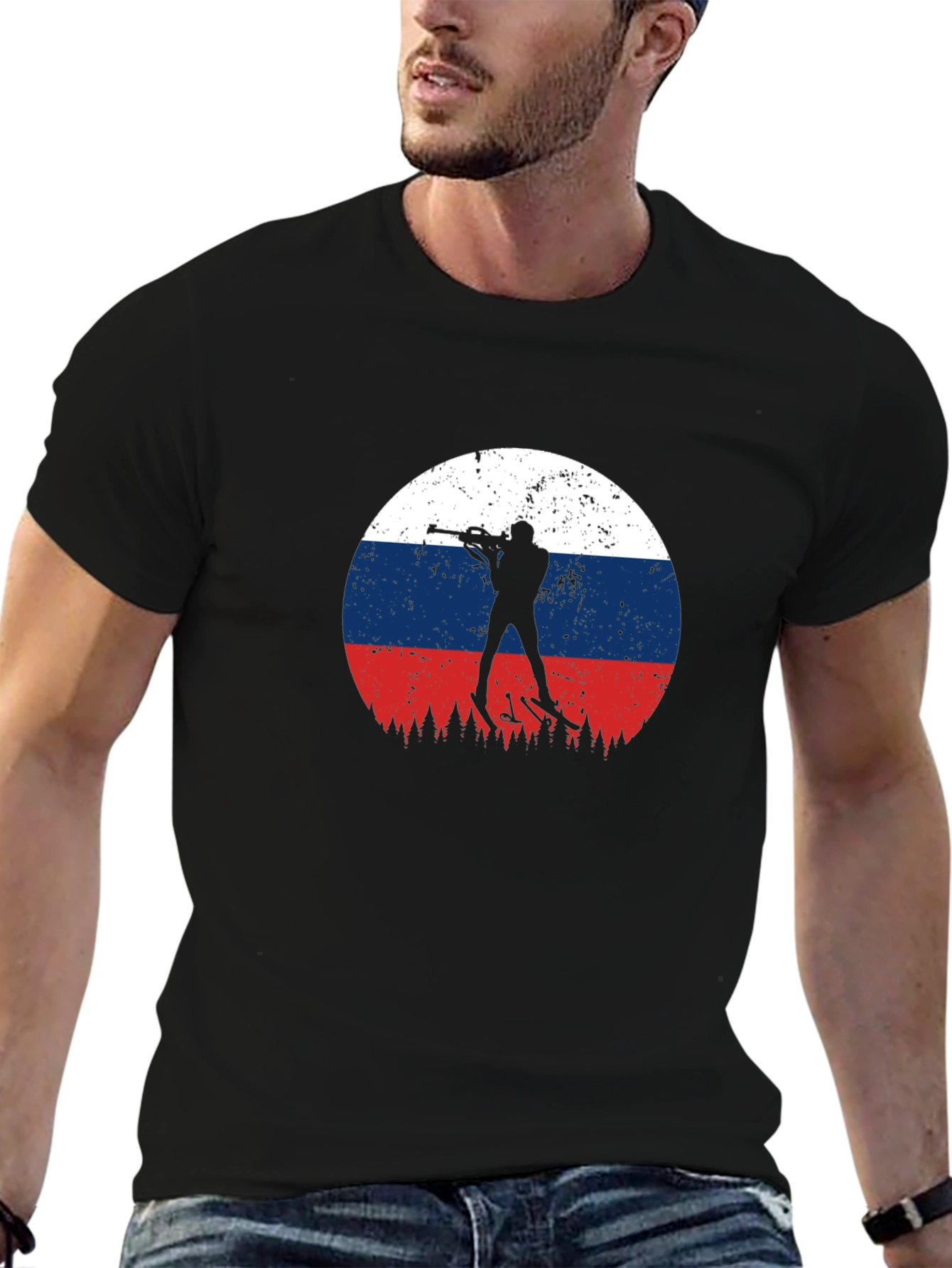 Biathlon Russia Flag Graphic T-Shirt