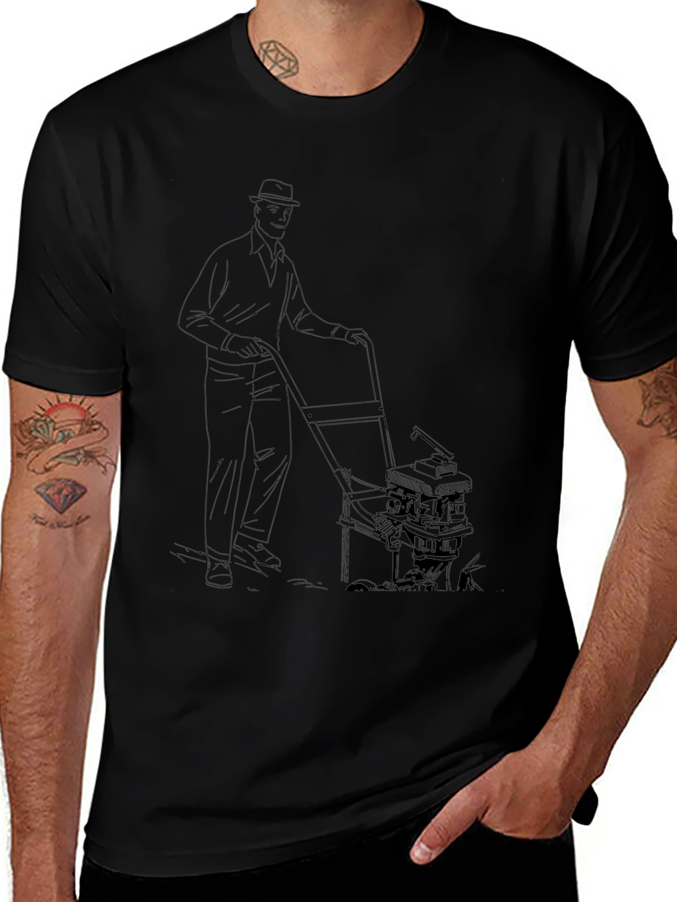 Lawn Mowing Man Graphic Tee - Cool Unique Design
